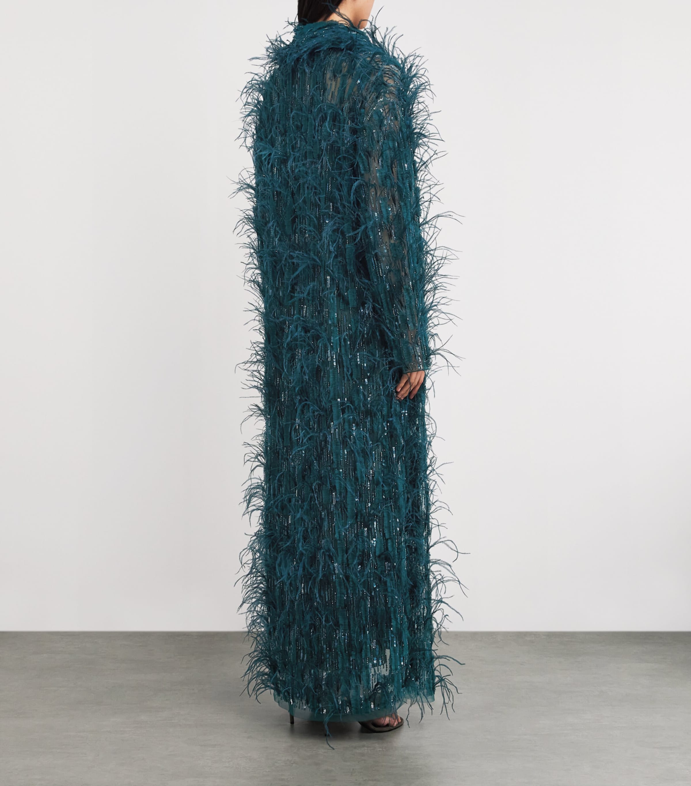 Embellished Feather Overcoat DARK TEAL Image 3