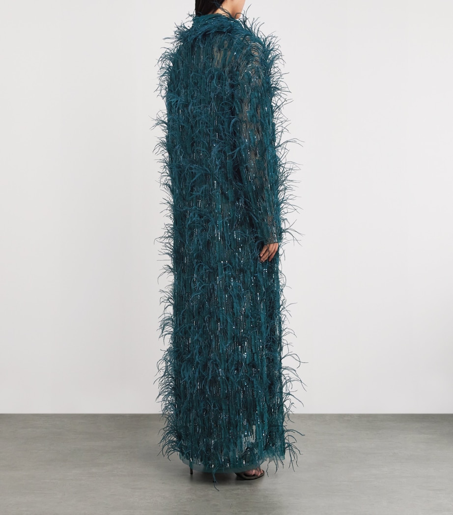 Embellished Feather Overcoat DARK TEAL Image 3