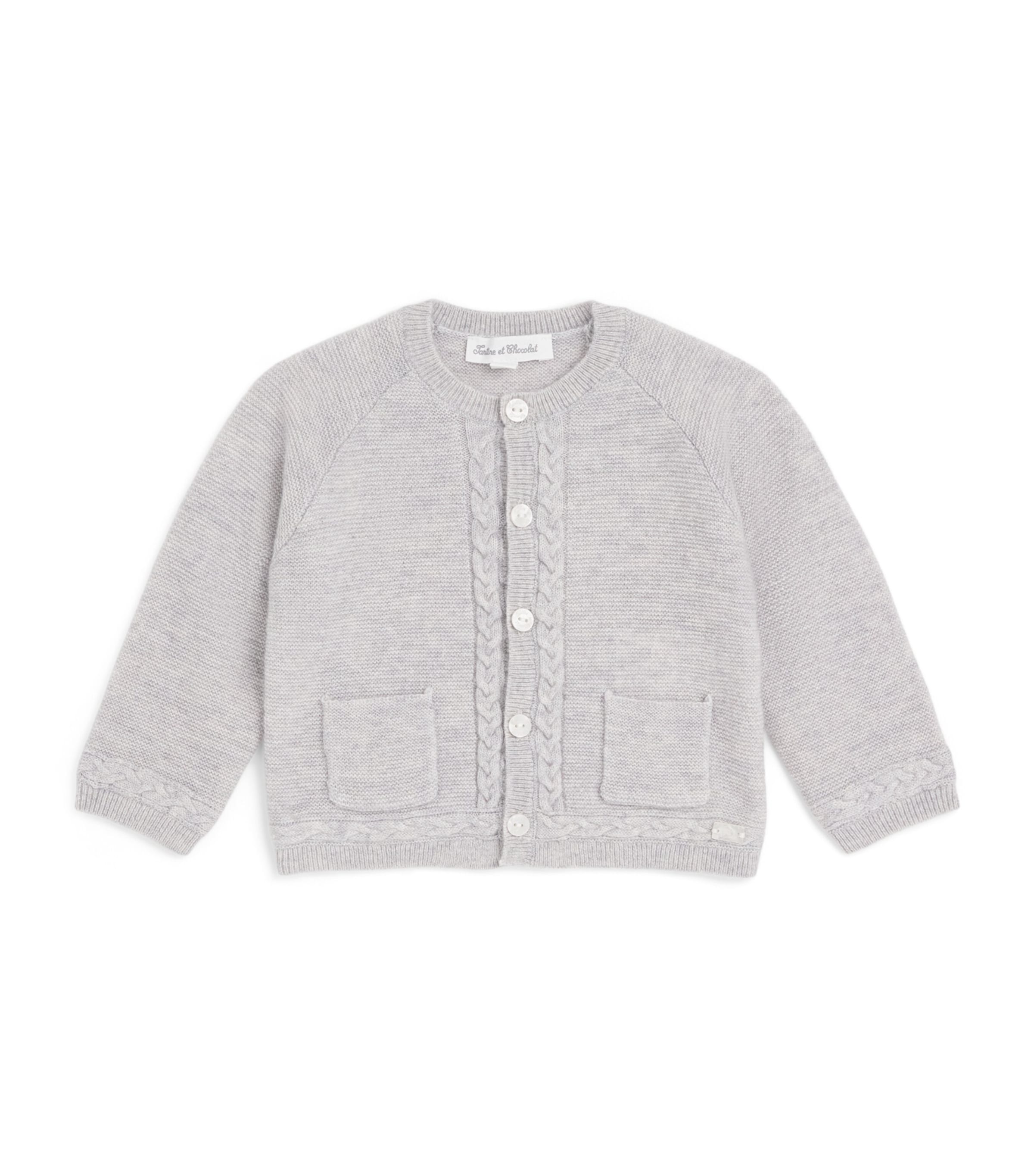 Tartine et Chocolat Wool-Cashmere Cable-Placket Cardigan (1-24 Months) Chiné Clair Image 1