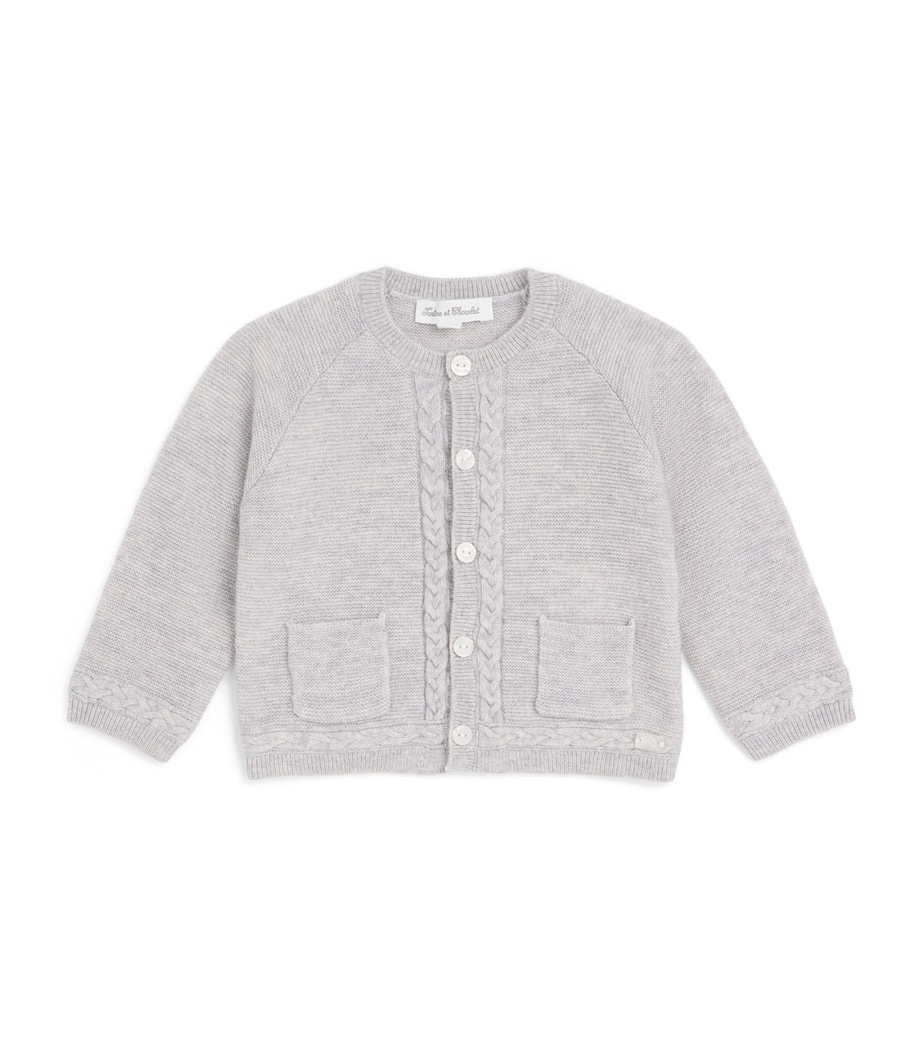 Tartine et Chocolat Wool-Cashmere Cable-Placket Cardigan (1-24 Months) Chiné Clair Image 1