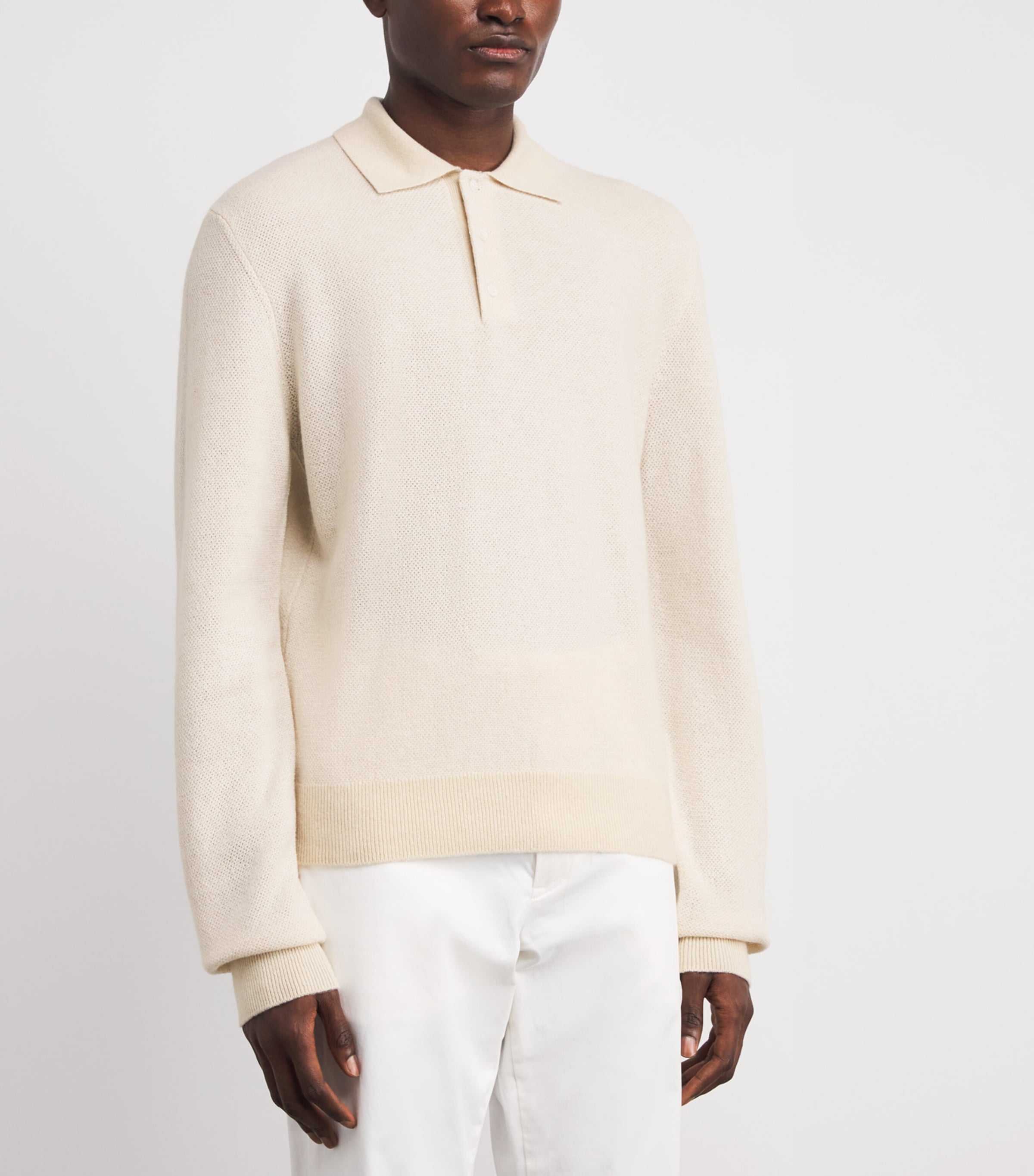 Ralph Lauren Purple Label Mens Cashmere Polo Sweater White Mu Image 3
