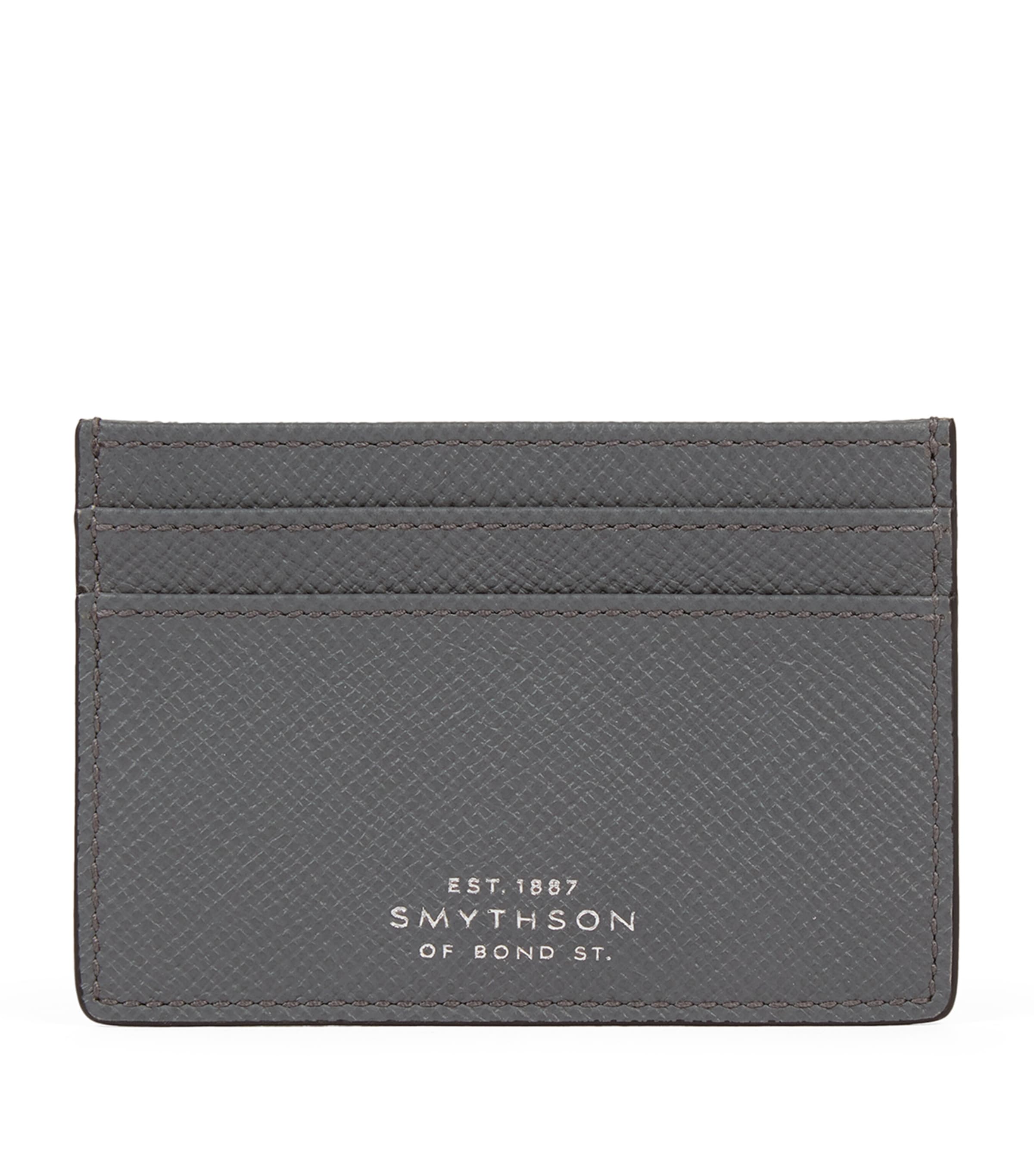 Smythson Leather Panama Card Holder In Grey