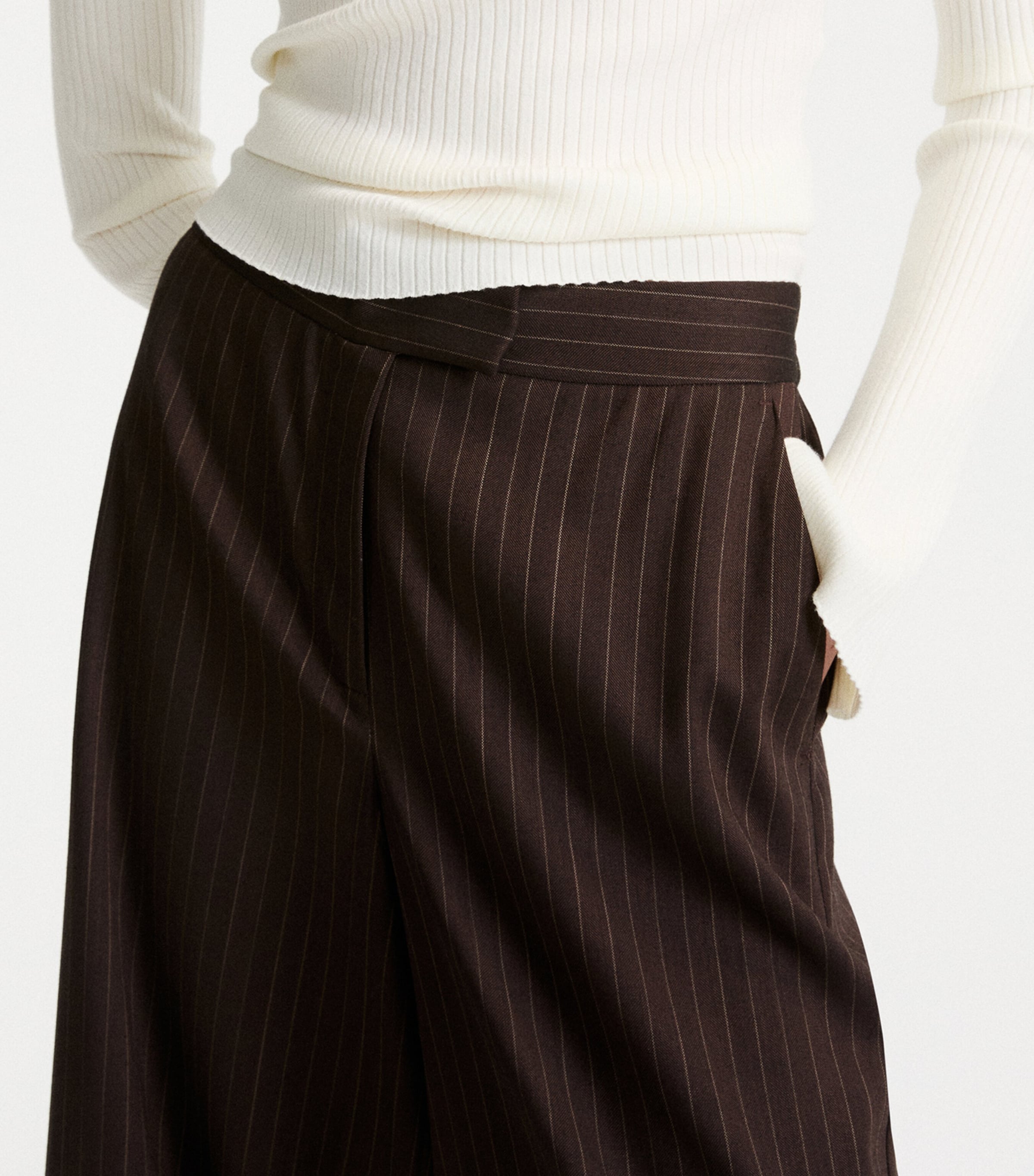Marella Womens Wool-Blend Pinstripe Wide-Leg Trousers Brown Image 5