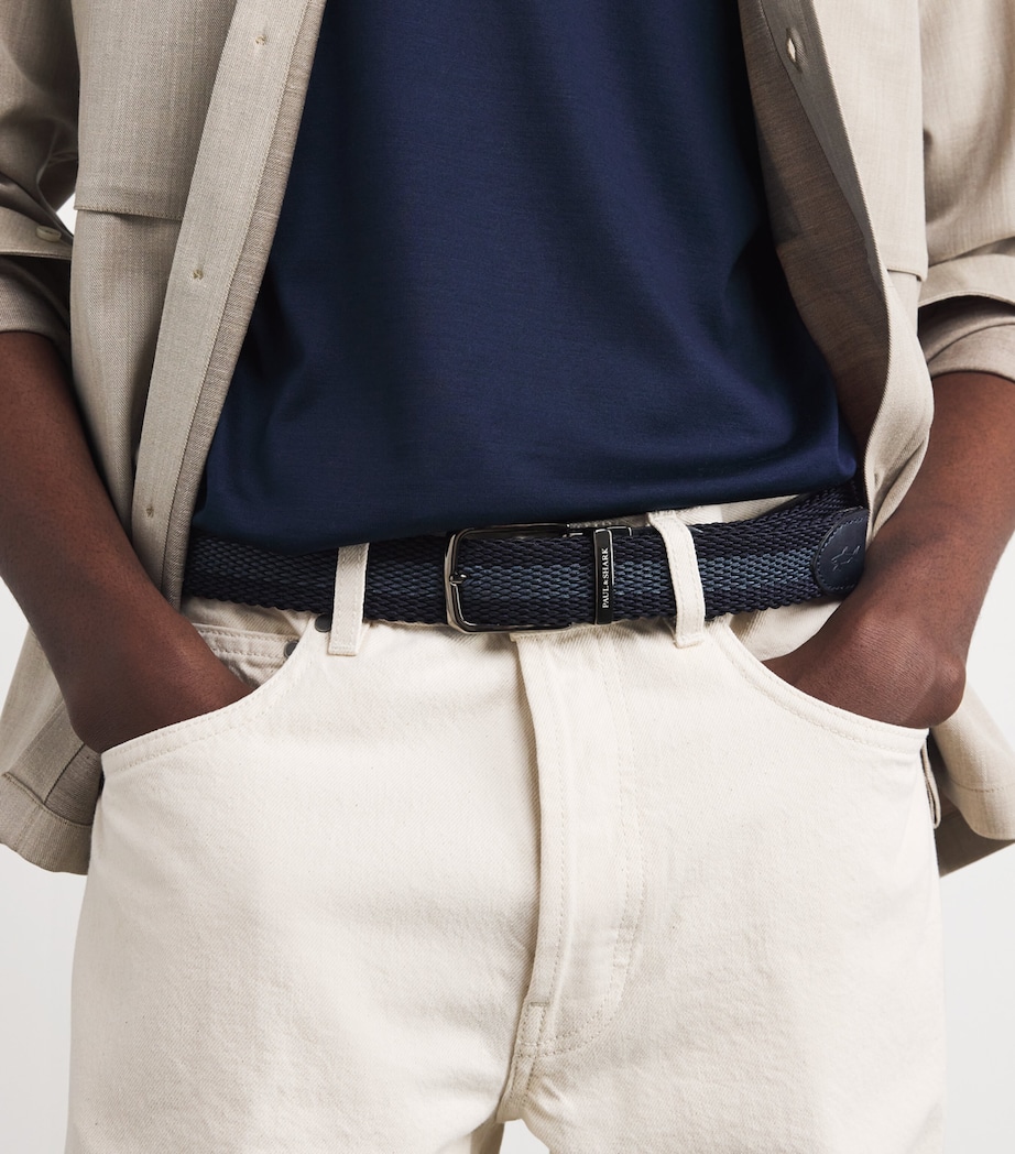 Cotton-Leather Woven Reversible Belt W35 BLU AVIO BLU Image 2