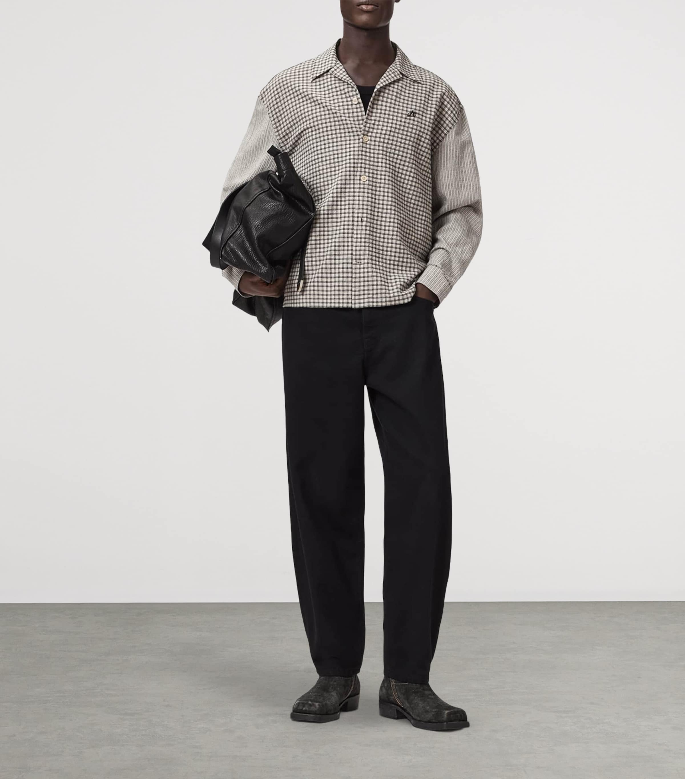 AllSaints Mens Organic Cotton Check Cage Shirt Oat White Image 5