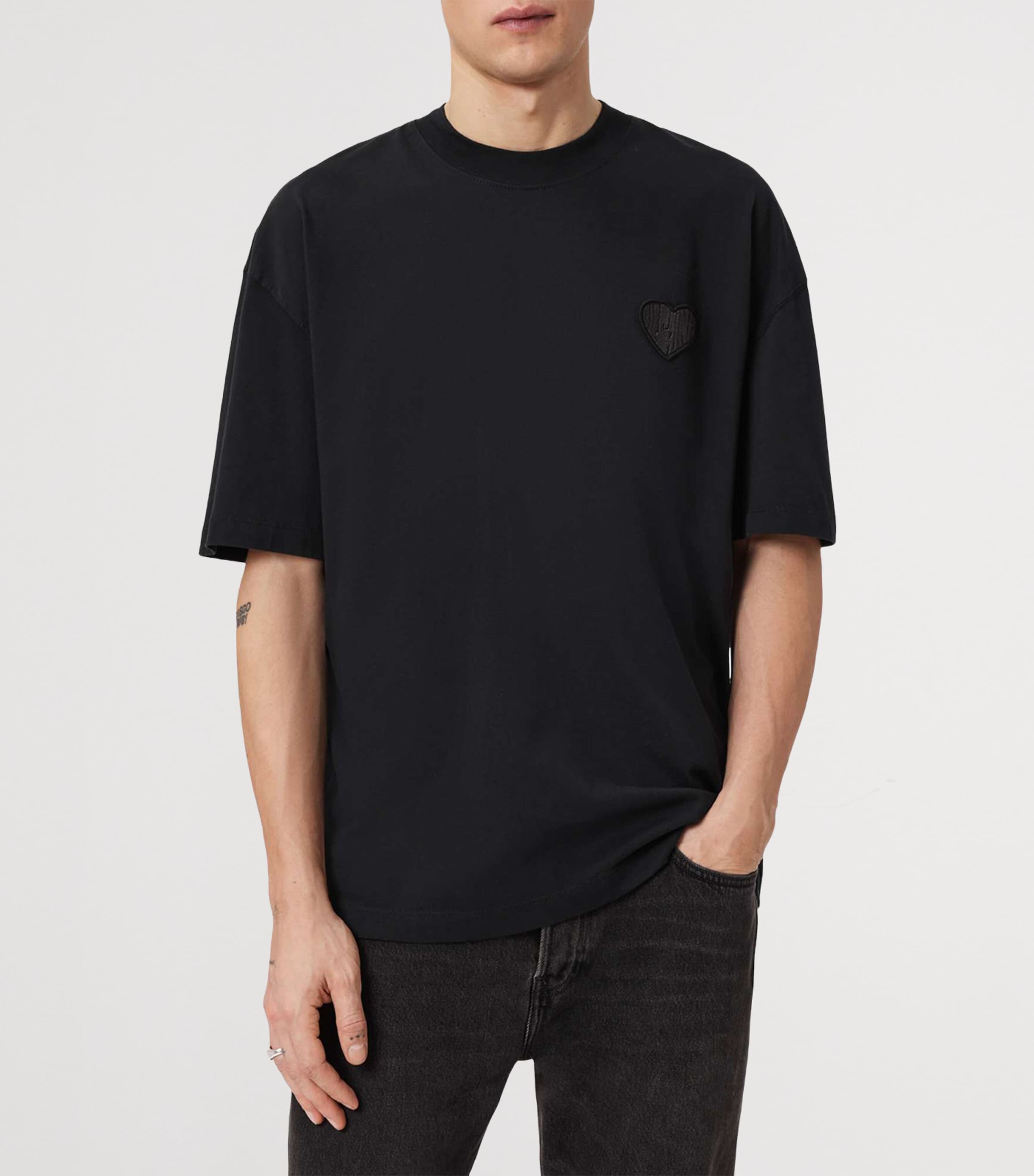 AllSaints Mens Organic Cotton Lover T-Shirt Washed Black Image 3
