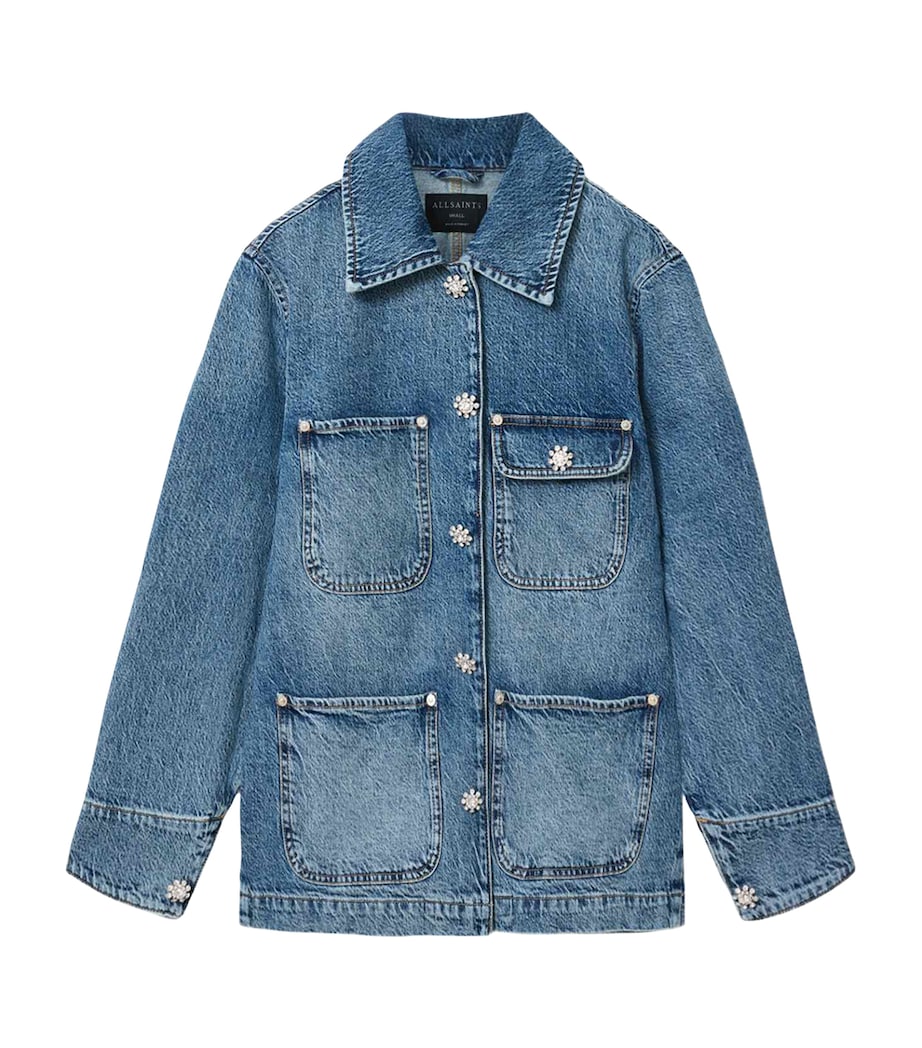 AllSaints Womens Denim Oversized Bex Jacket Mid Indigo Image 1