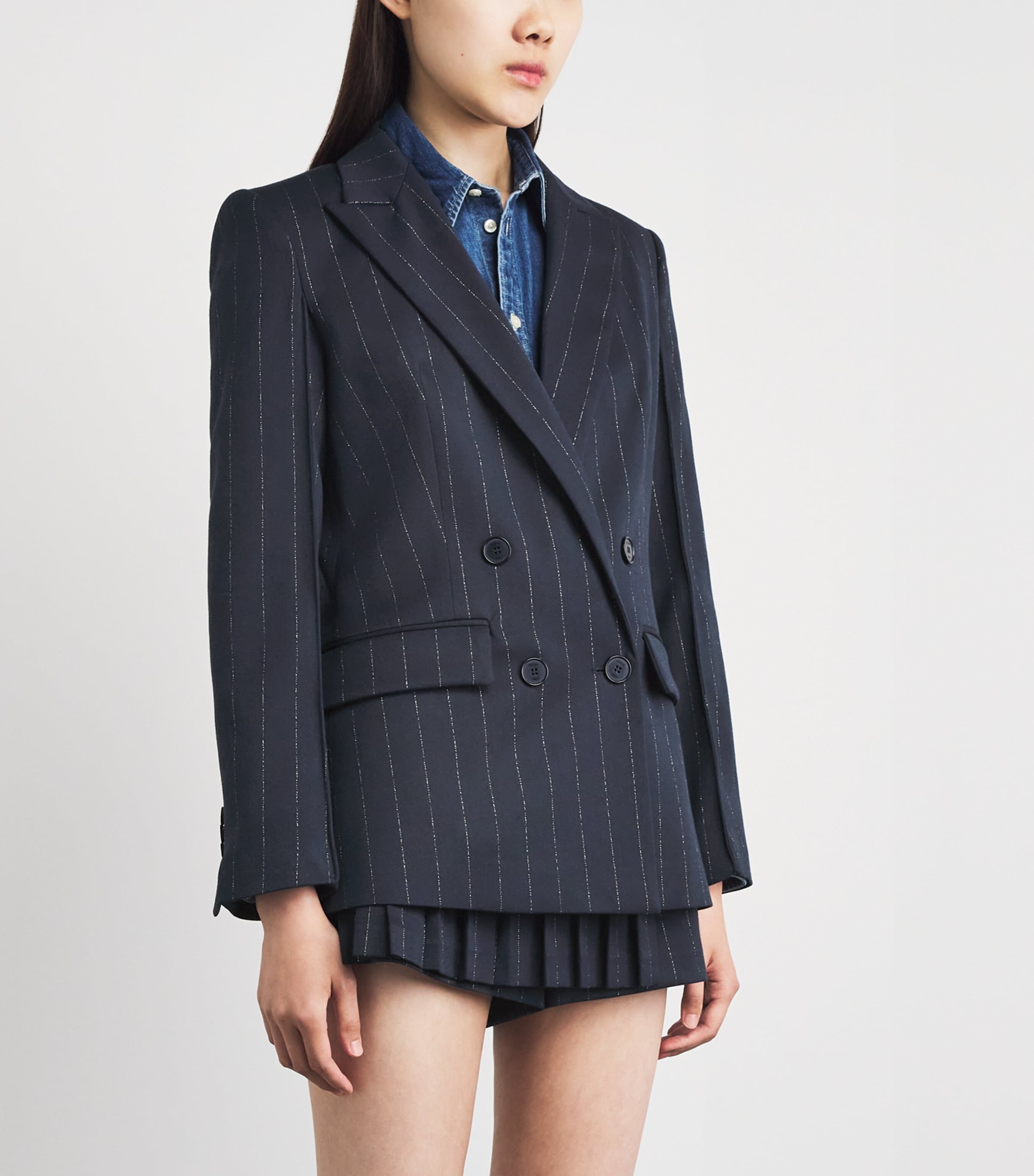 Maje Womens Stripe Suit Jacket Navy Image 4