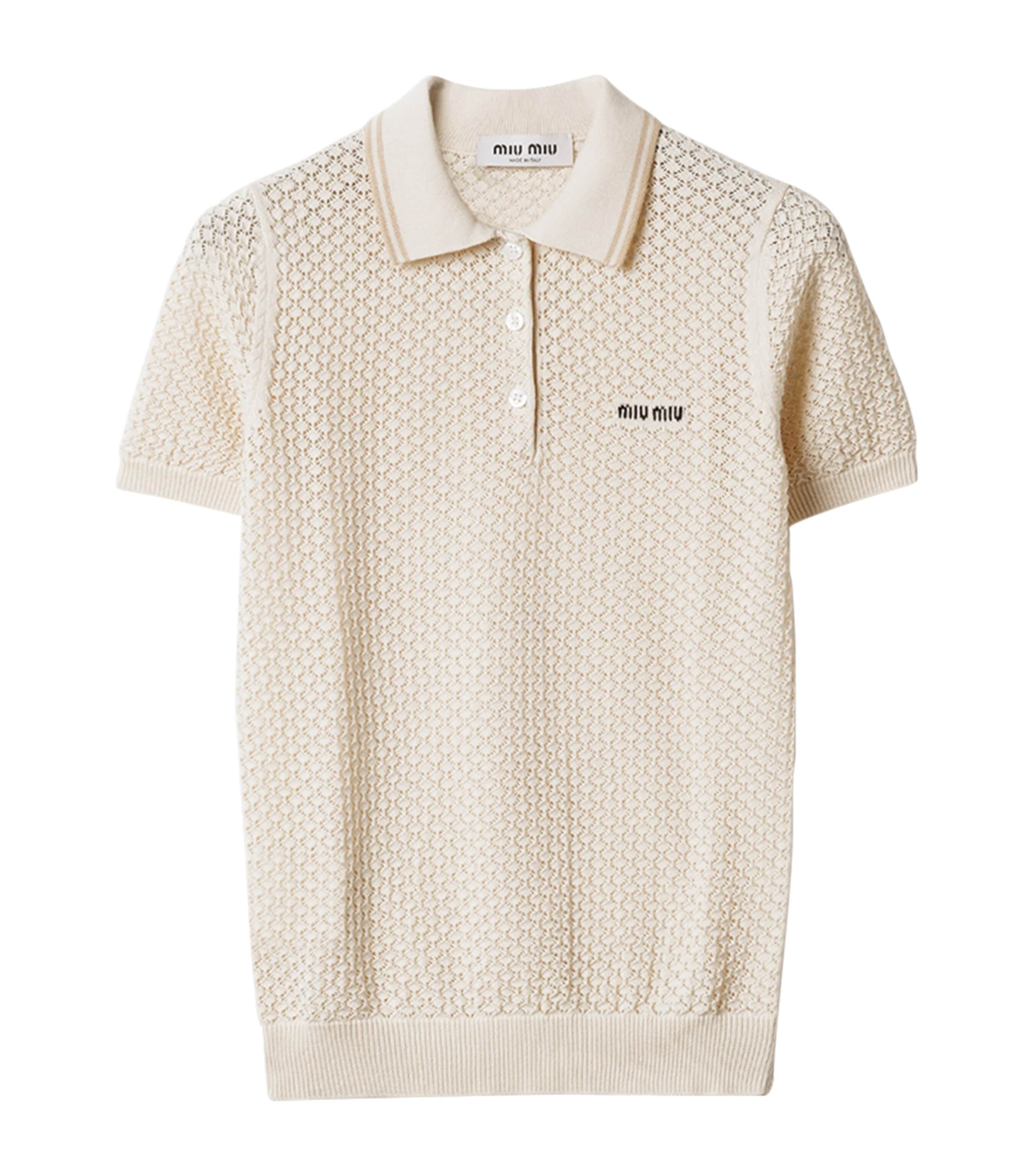 MiuMiu 関税込 Cotton polo shirt Miu Miu logo-embroidered Cotton Polo Shirt | White | FARFETCH