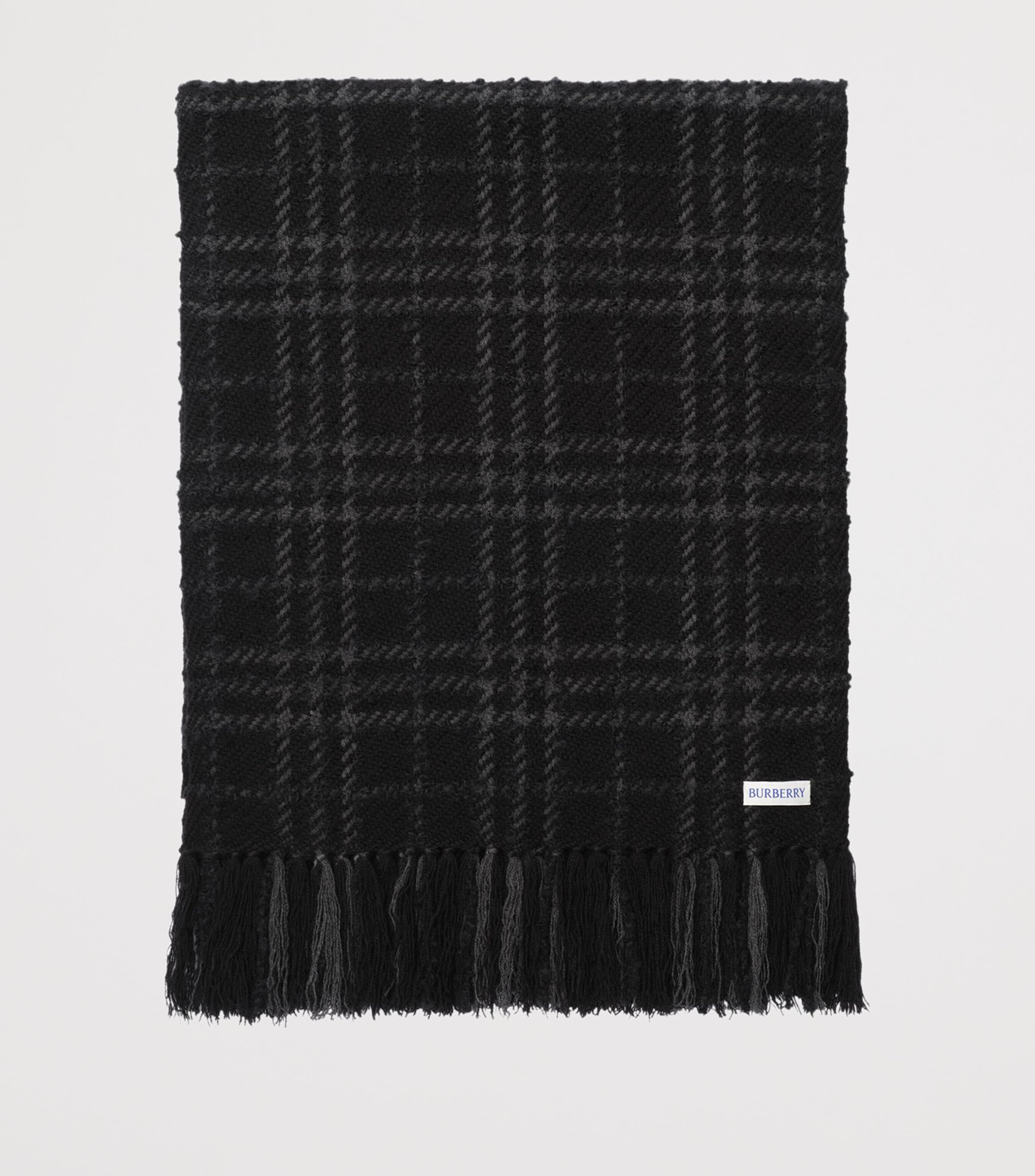 Burberry Cashmere-Silk-Wool Embellished Check Scarf Black Image 2