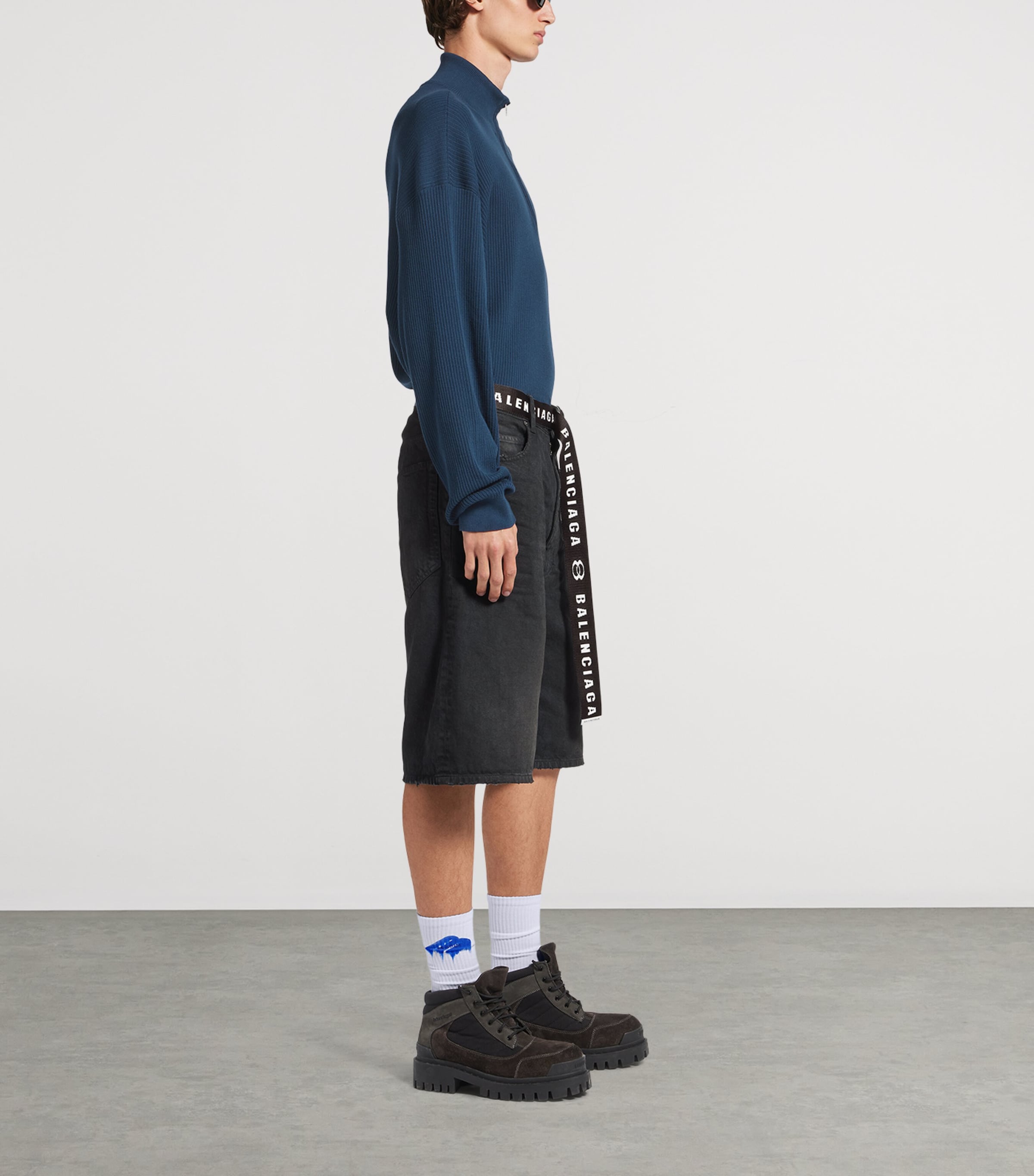 Balenciaga Brown Belted Oversized Denim Shorts | Harrods UK