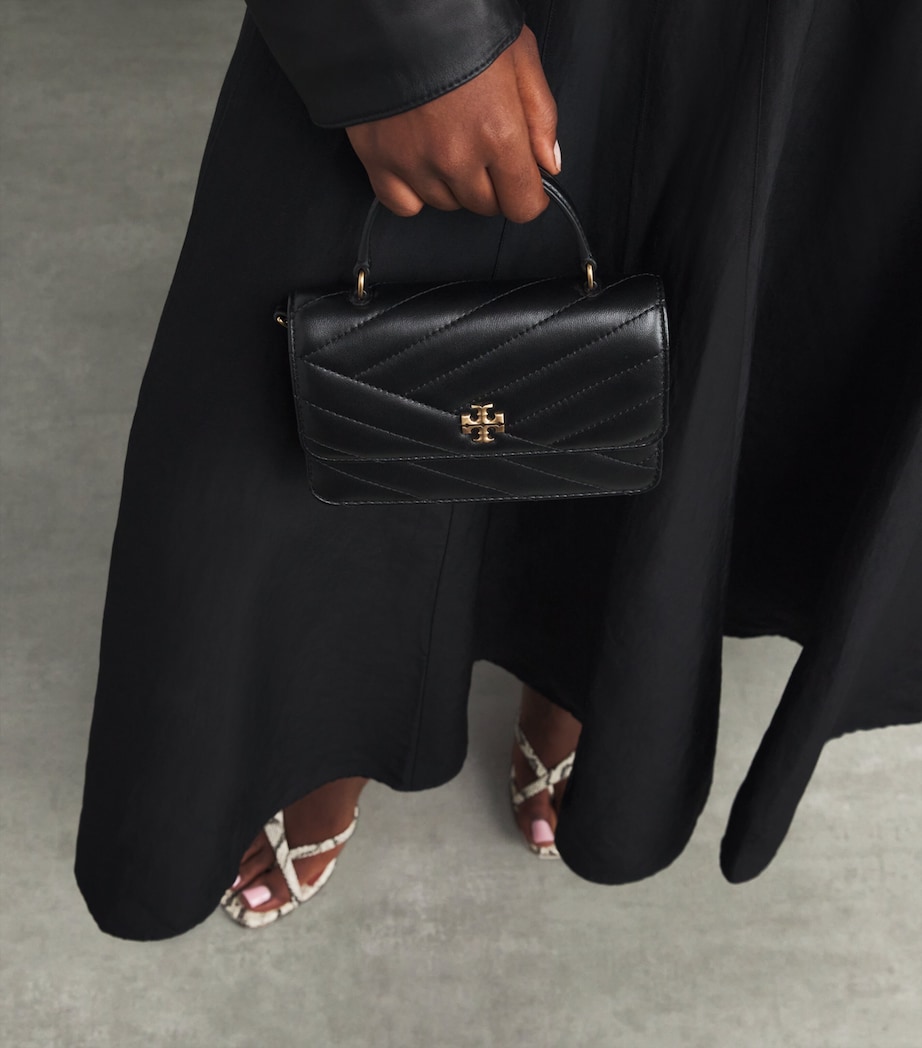 Leather Kira Chevron Top-Handle Bag BLACK Image 2