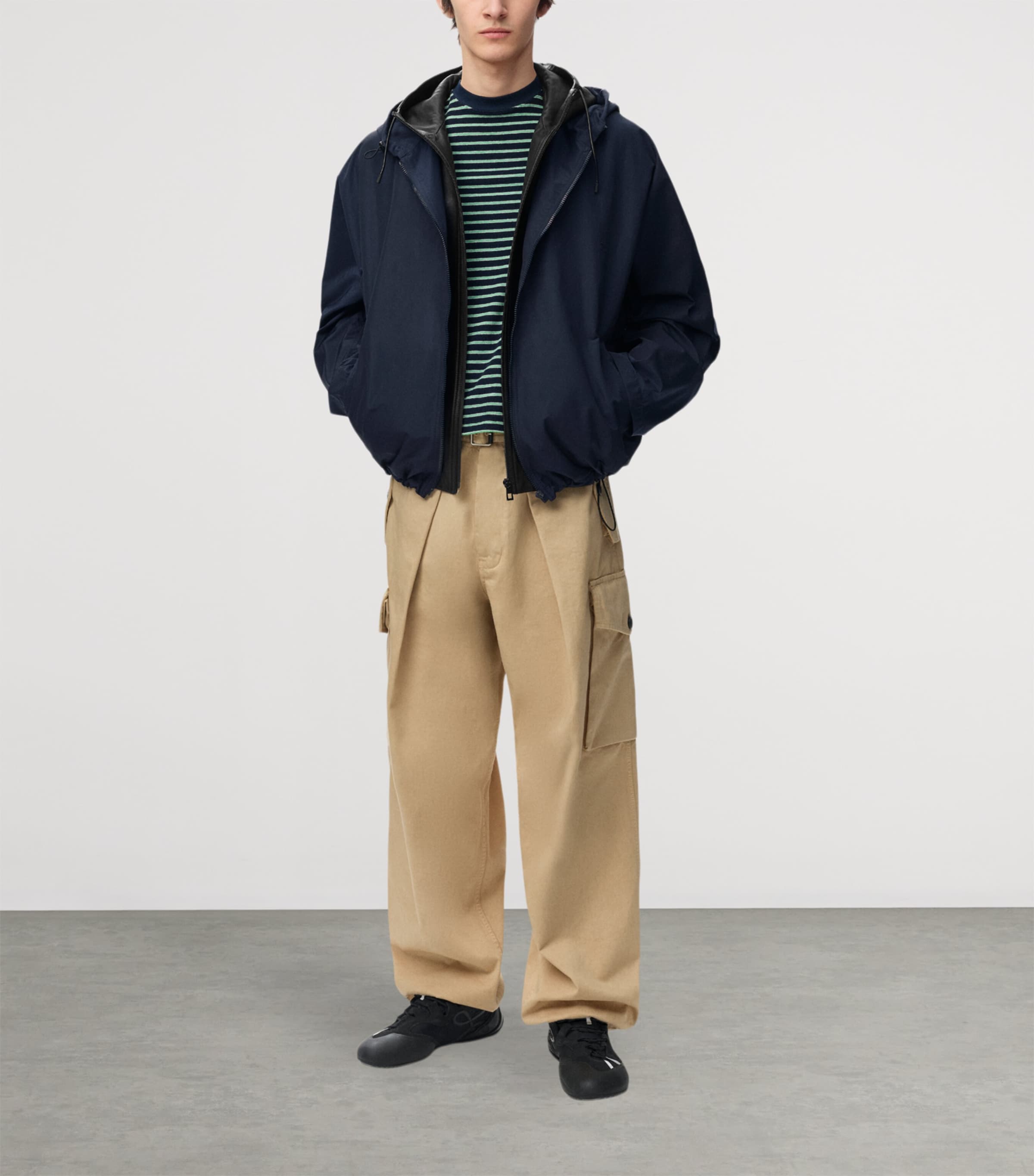 LOEWE Mens Layered-Neck Hooded Jacket Navy/black Image 2