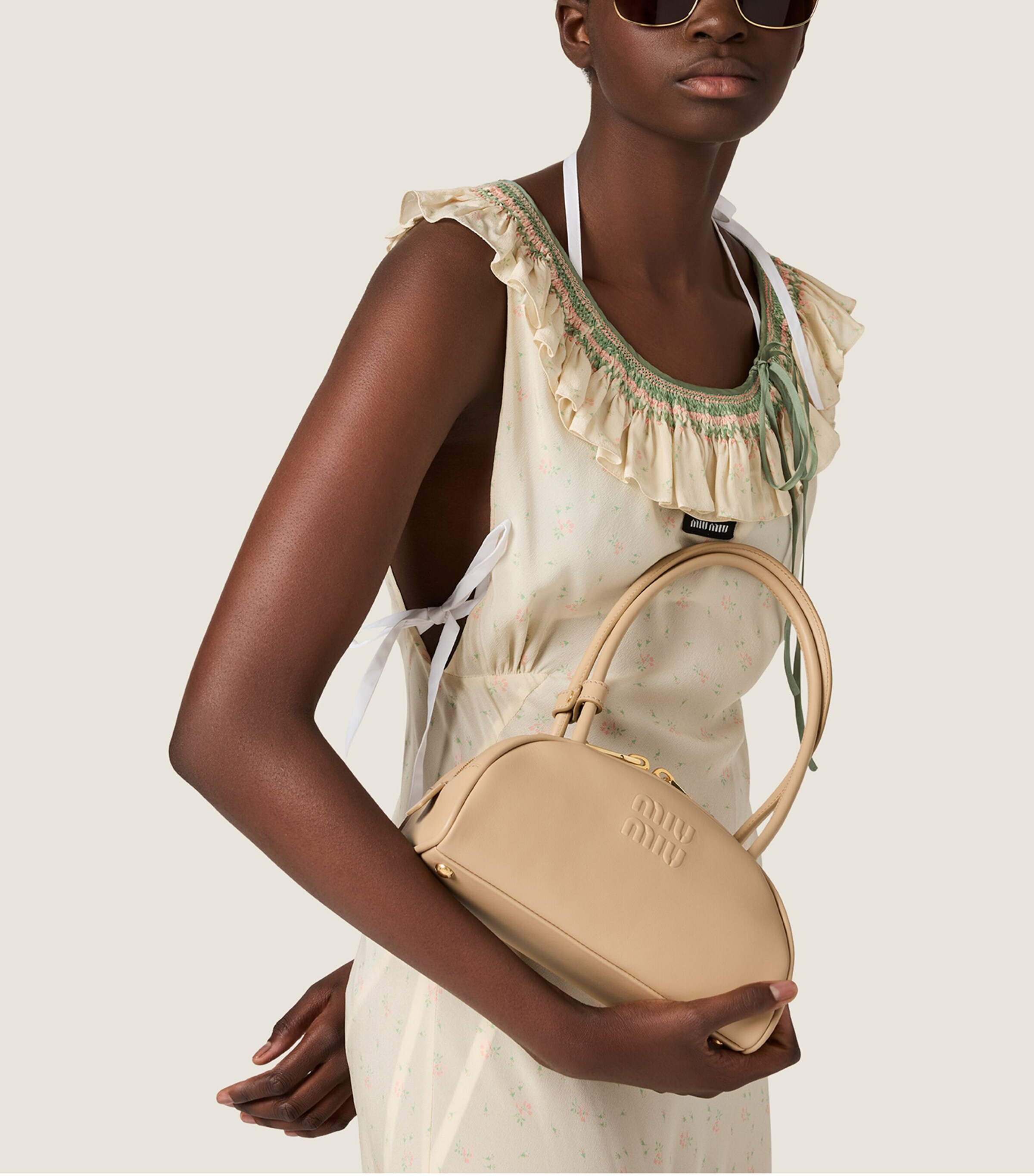 Miu Miu Womens Embroidered Marocain Midi Dress Neutral Image 4