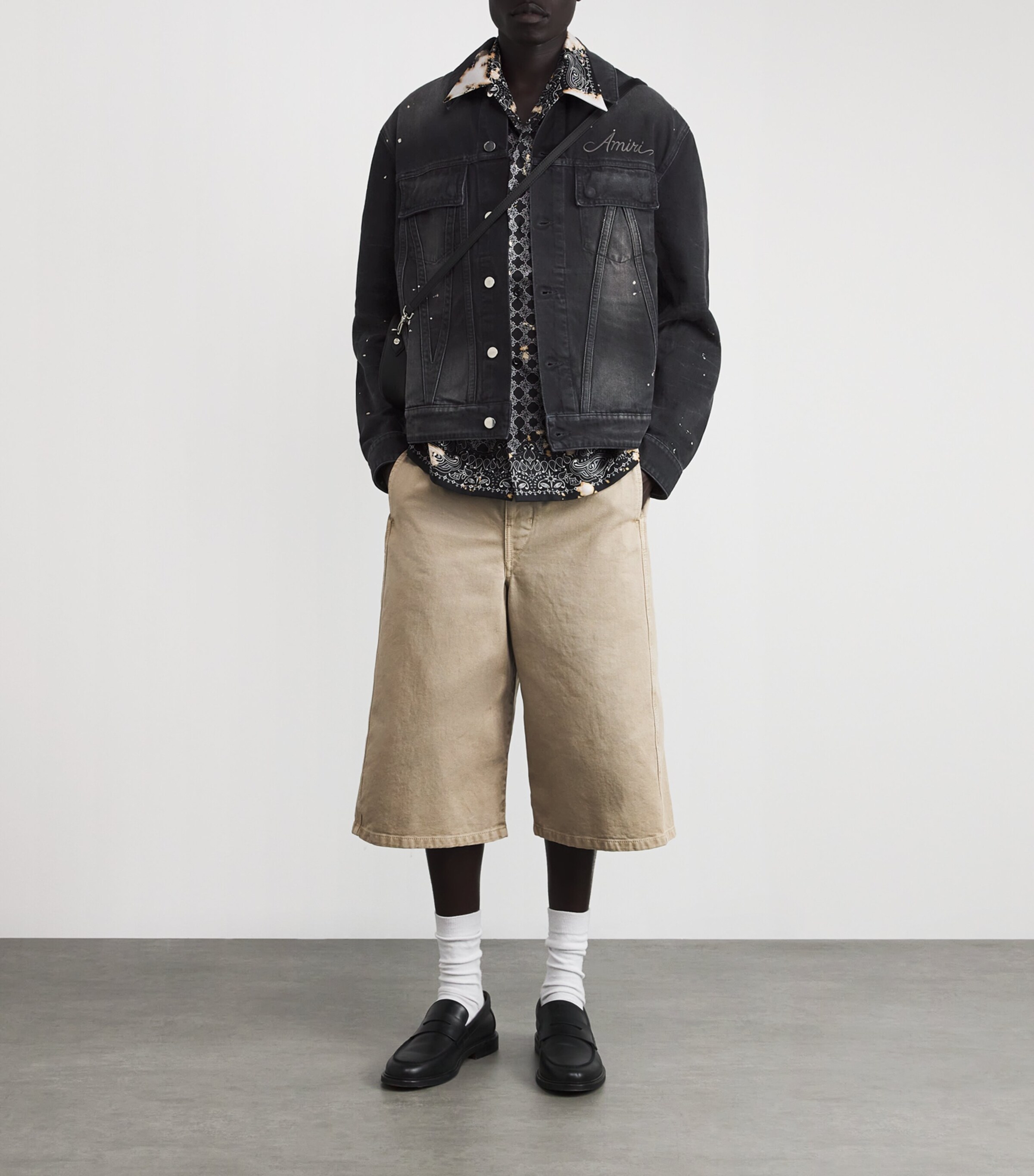AMIRI Mens Bleach Bandana Denim Jacket Faded Black Image 2