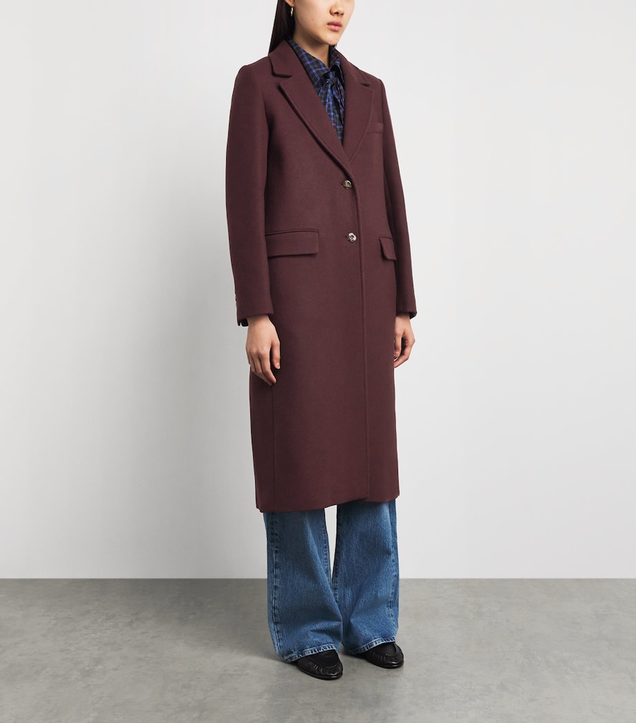 Claudie Pierlot Womens Wool-Blend Long Coat Burgundy Image 4