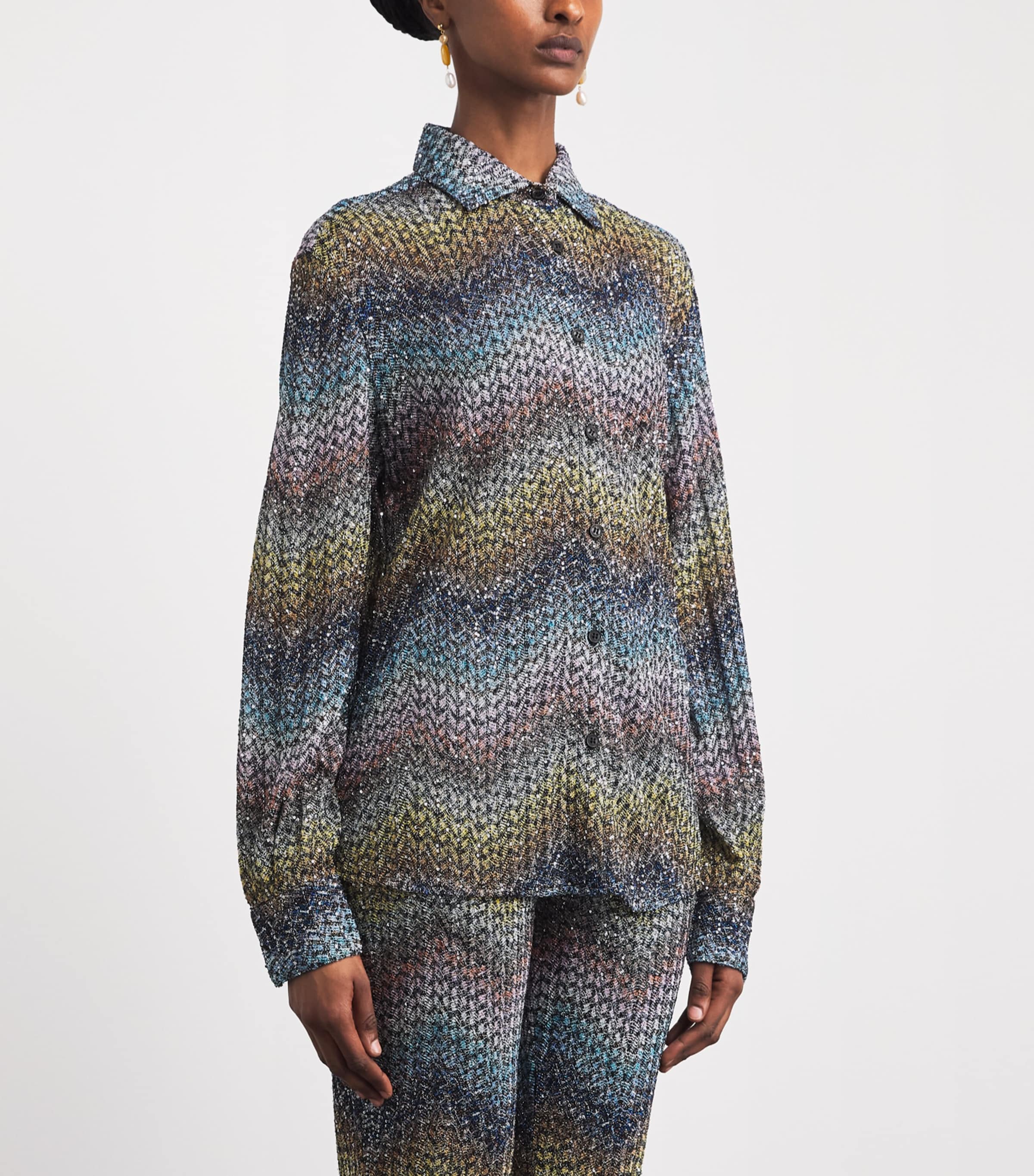 Missoni Womens Metallic Zigzag Shirt Smsns Mlt Bl Ylw Vlt Image 4