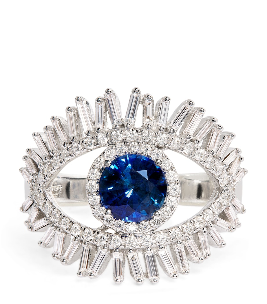 Suzanne Kalan White Gold, Diamond and Blue Sapphire Milli Evil Eye Ring (Size 6.5) Wg/db Image 1
