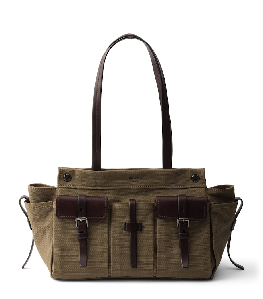 Prada Cotton-Leather Route Tote Bag Green Image 1
