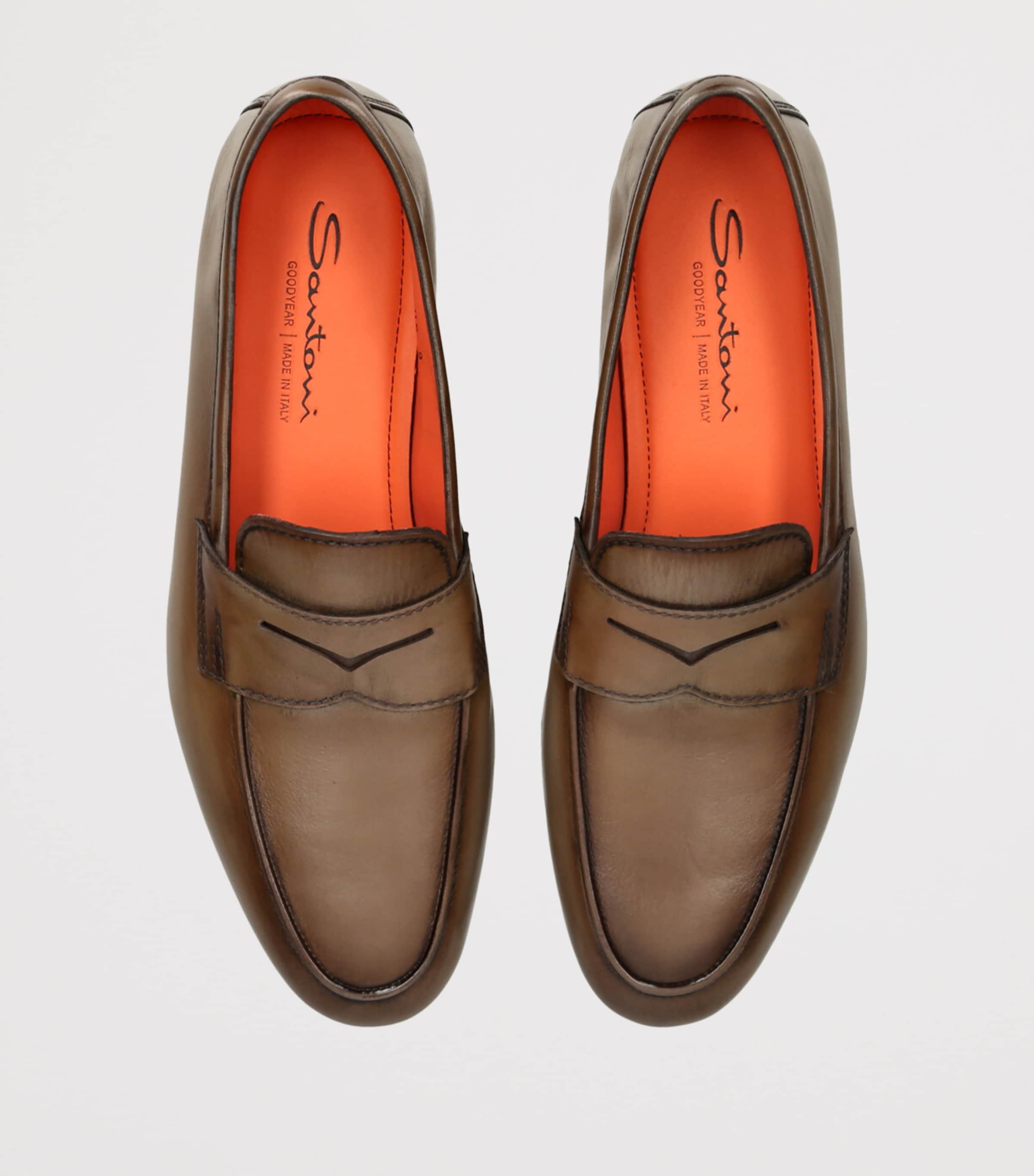 Santoni Leather Carlos Penny Loafers Beige Image 4