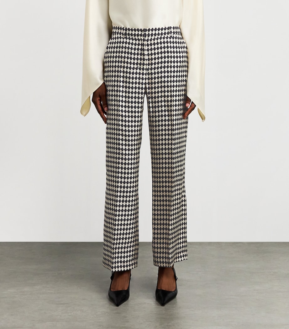Silk Printed Flared Trousers BLACK Image 3