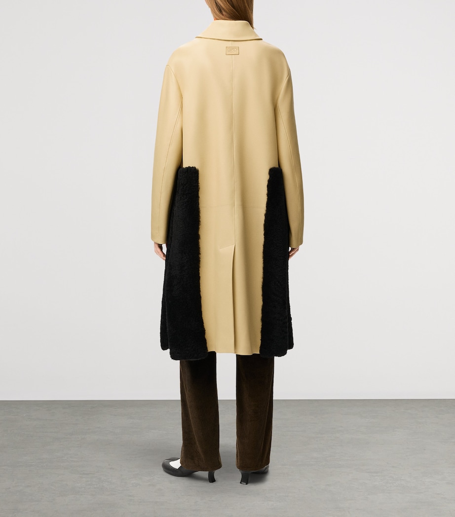 LOEWE Womens Nappa Lambskin Shearling-Trim Coat Light Yellow Image 3
