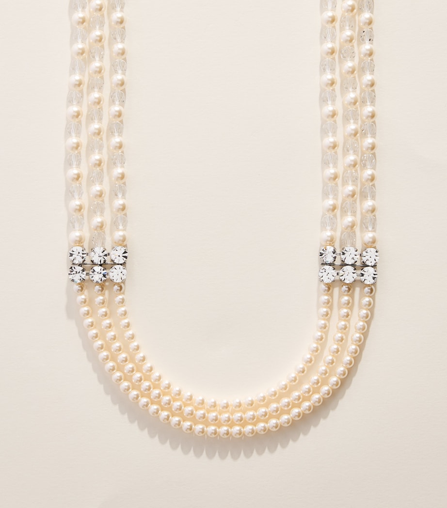 Alessandra Rich Faux Pearl Layered Necklace Cry Silver Image 3