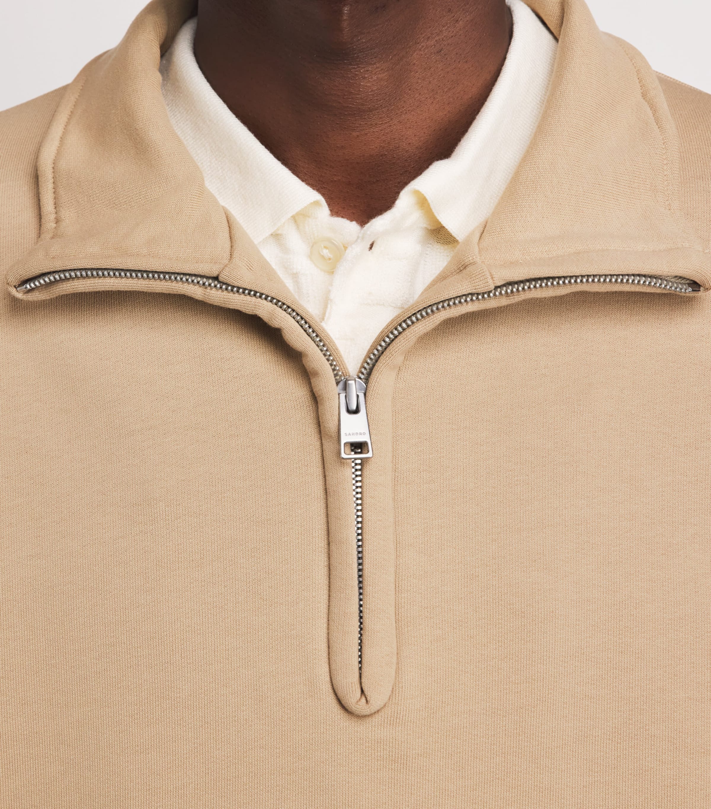 Sandro Paris Mens Cotton Half-Zip Sweatshirt Cappucino Image 3