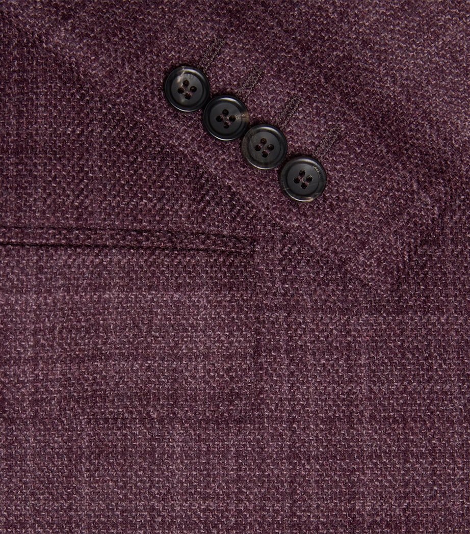Canali Mens Wool-Silk Check Blazer Burgundy Image 6