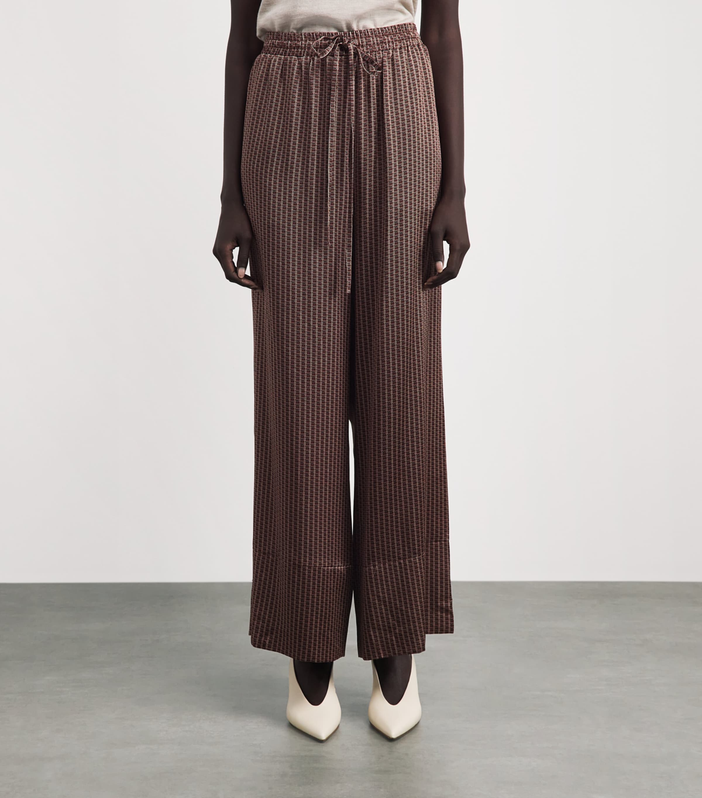 Laura Pitharas Womens Silk Printed Drawstring Trousers Choclate Lp Sqr Prnt Image 4