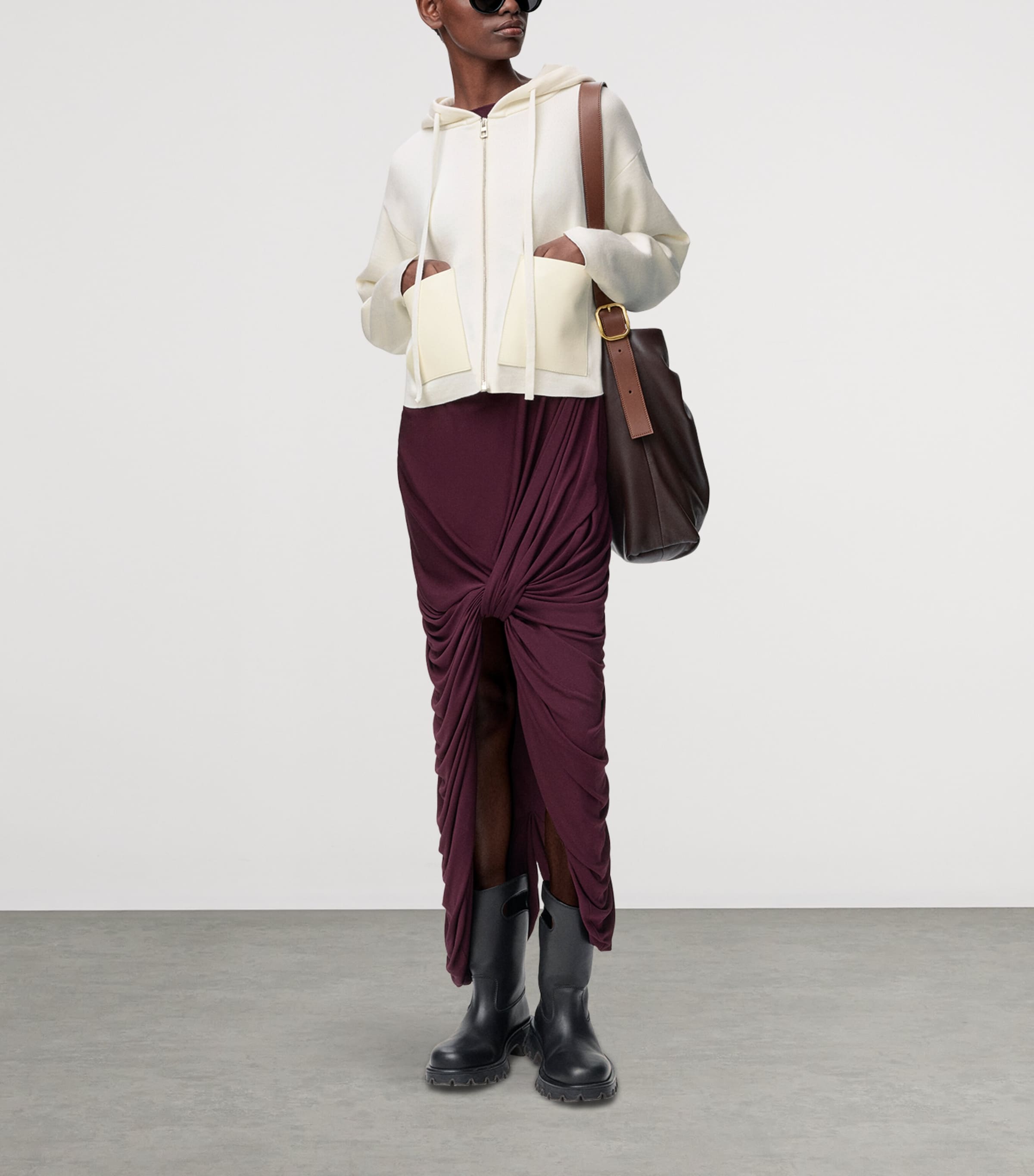 Wool Leather-Pocket Hoodie WHITE Image 2