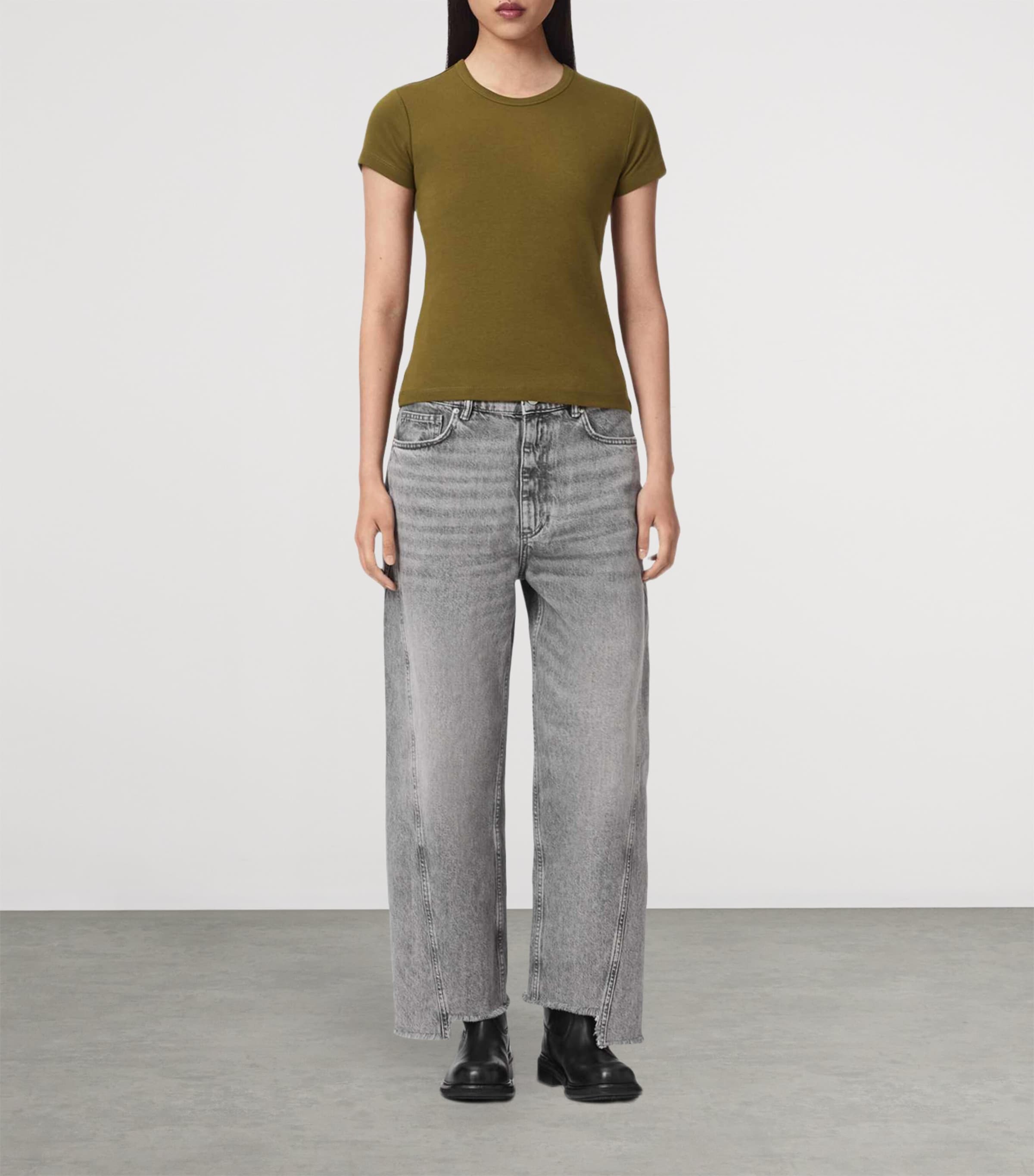 AllSaints Womens Organic Cotton Stevie T-Shirt Khaki Green Image 2