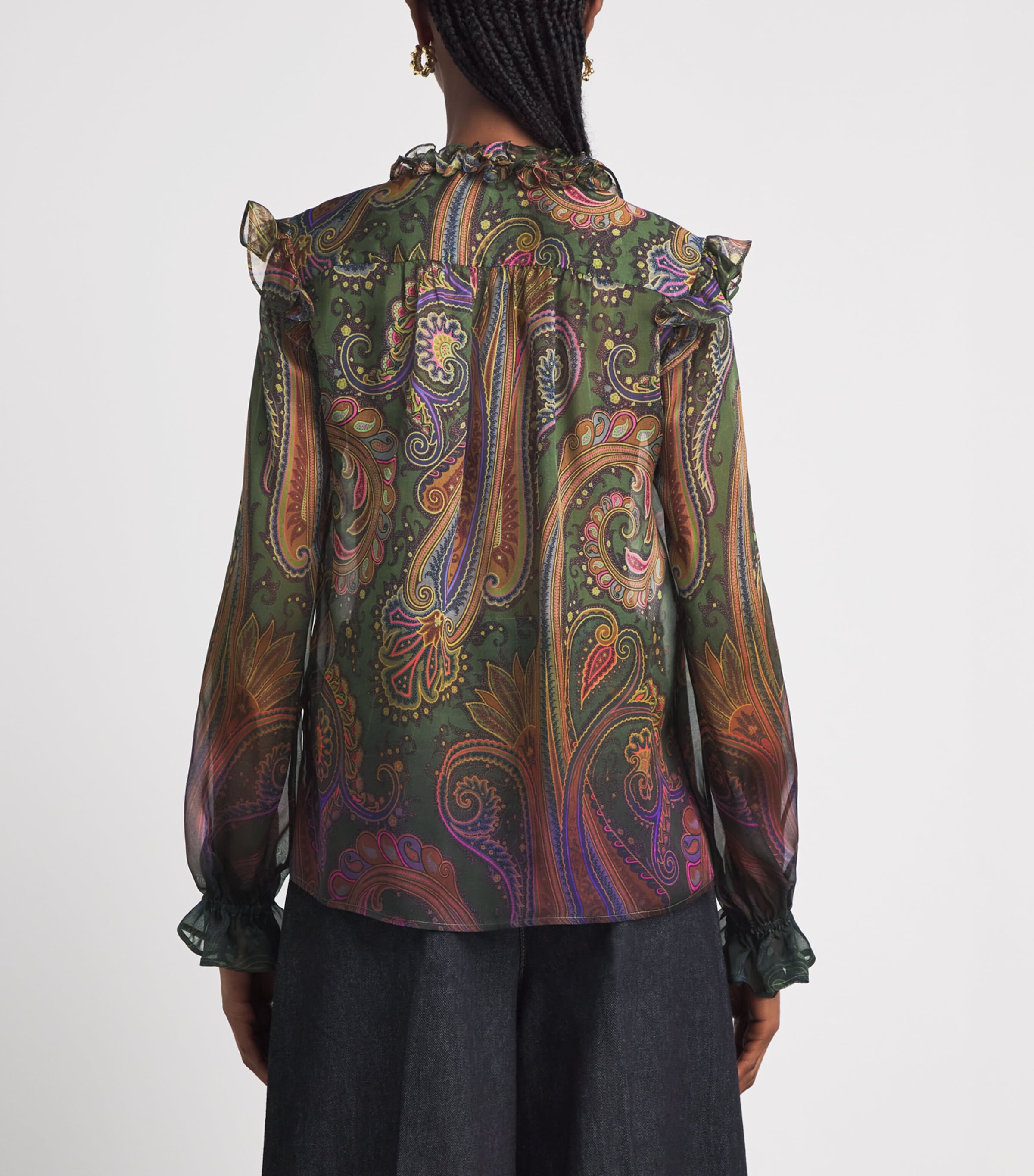 Etro Womens Silk Ruffle Paisley Blouse Green Image 5