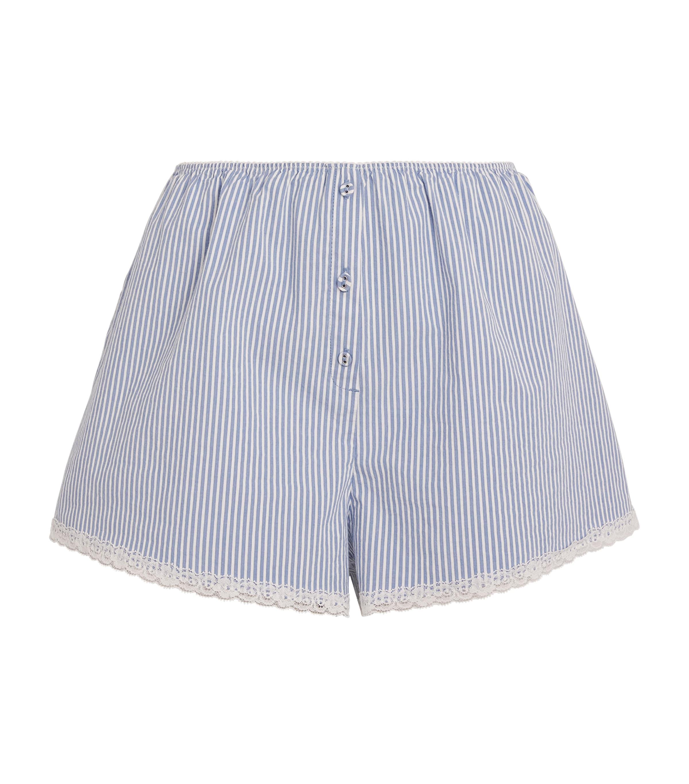 Skims Cotton Poplin Sleep Shorts In Blue