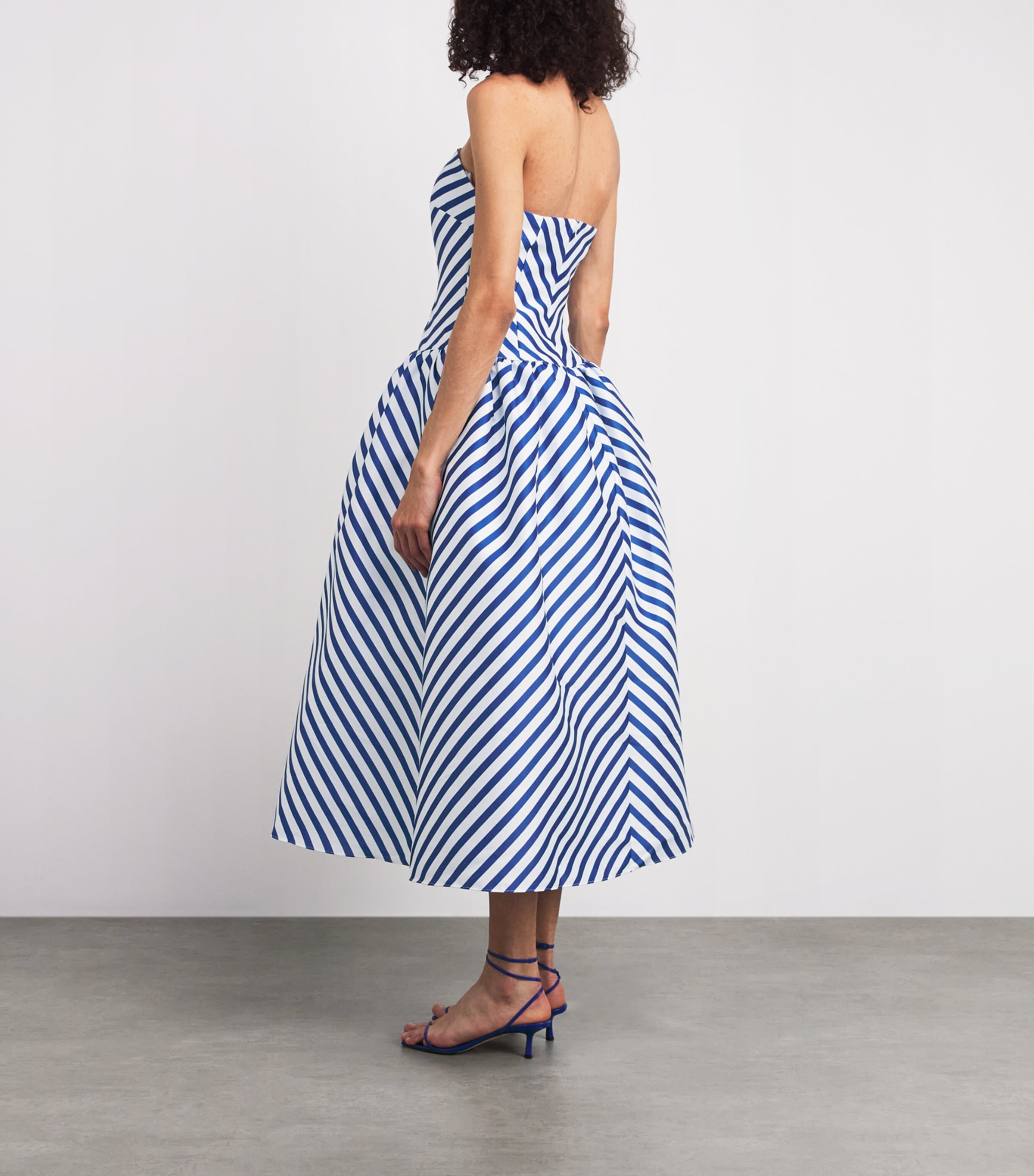 Self-Portrait Womens Stripe Strapless Midi Dress Navy Image 4