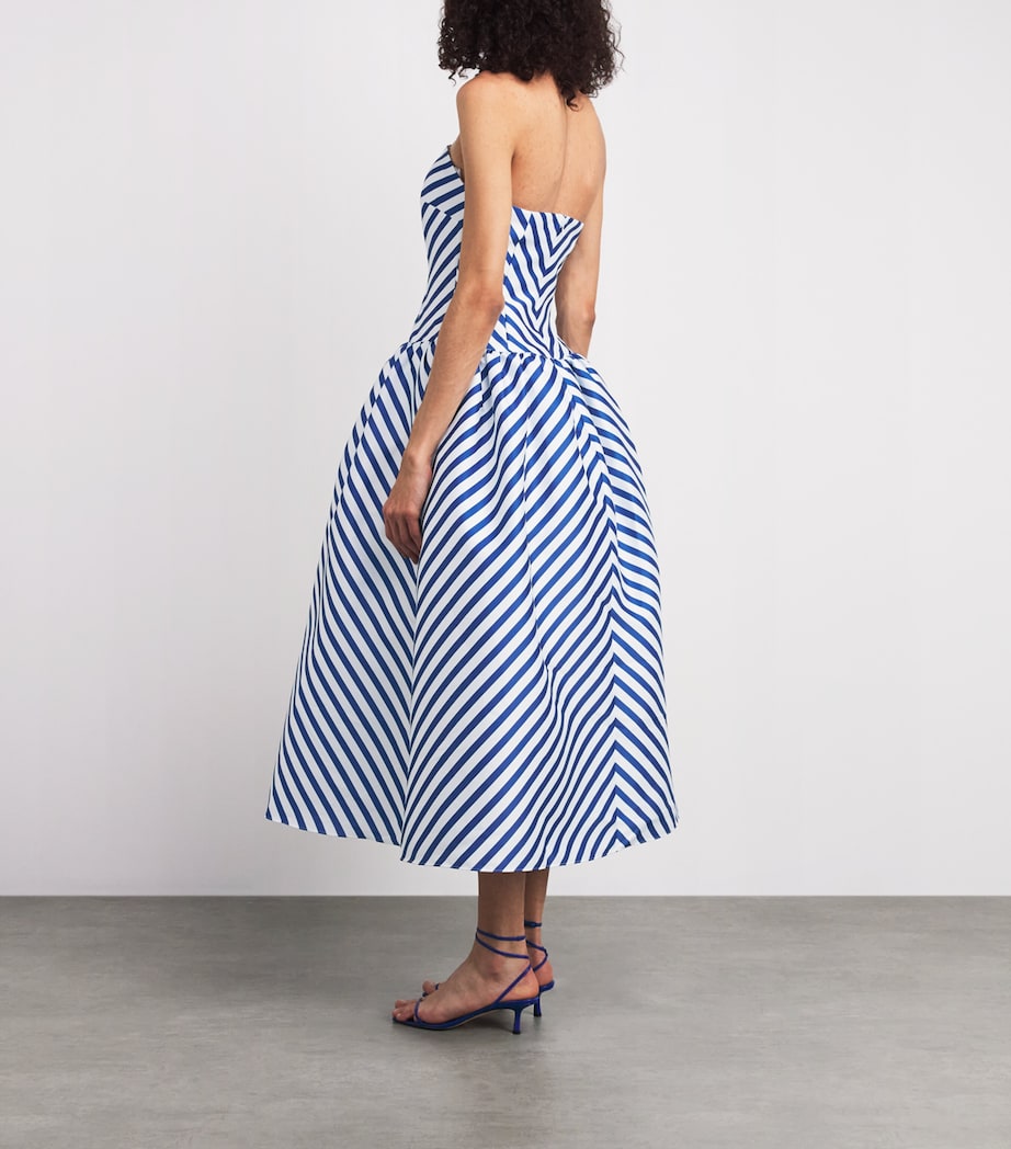 Self-Portrait Womens Stripe Strapless Midi Dress Navy Image 4