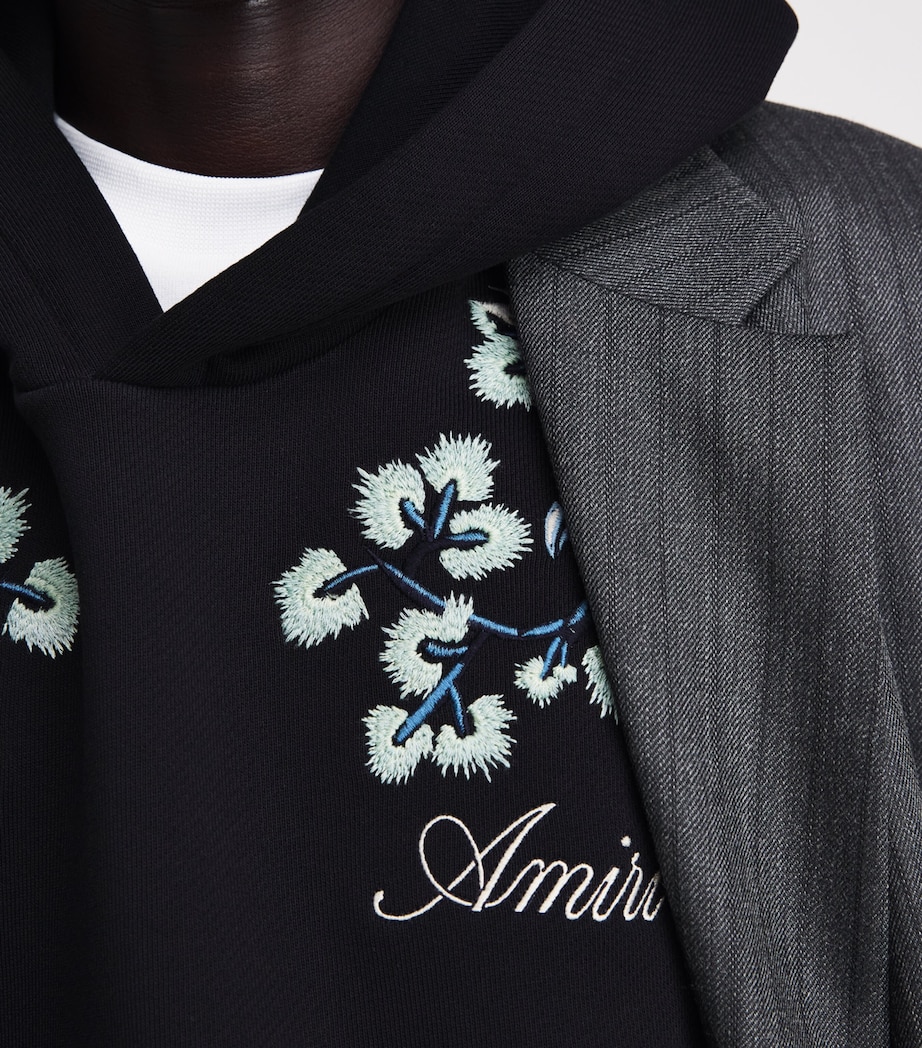 AMIRI Mens Cotton Floral-Embroidered Hoodie Black Image 3