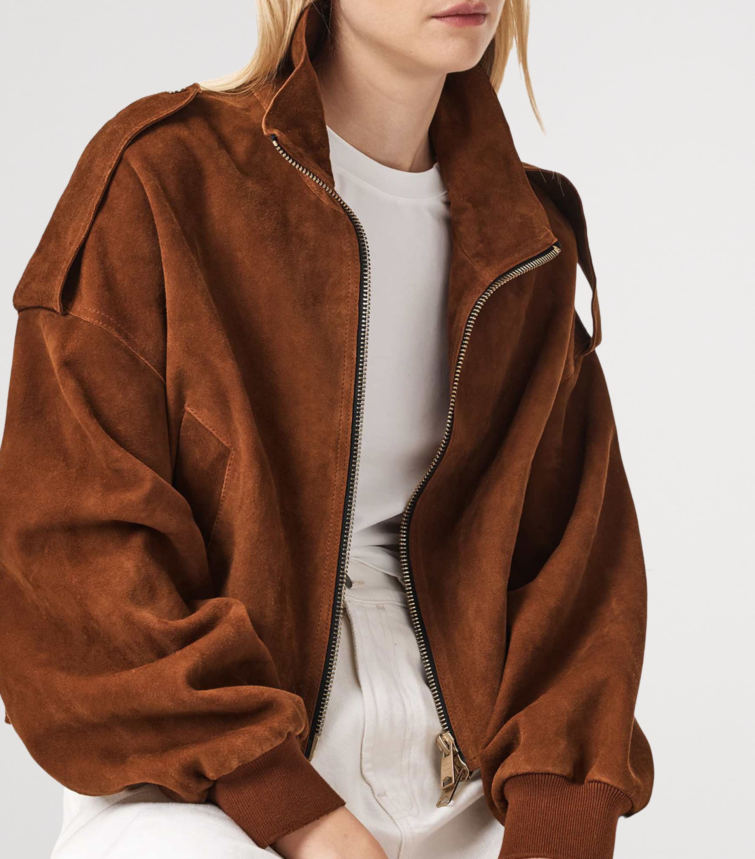 AllSaints Womens Suede Lowden Jacket Cognac Brown Image 6