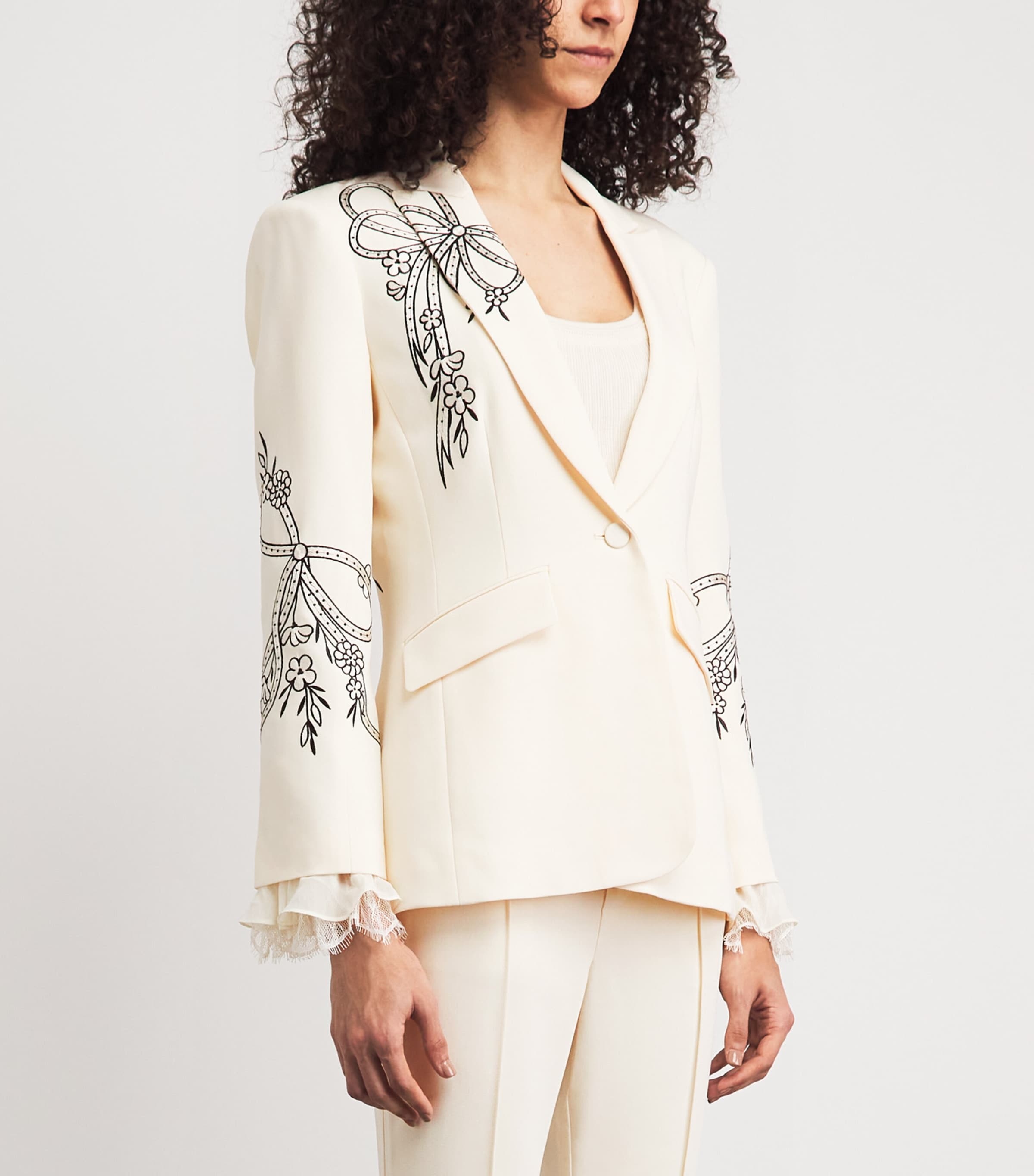 Cinq A Sept Womens Embroidered Bow Cheyenne Blazer Gardenia / Black Image 4