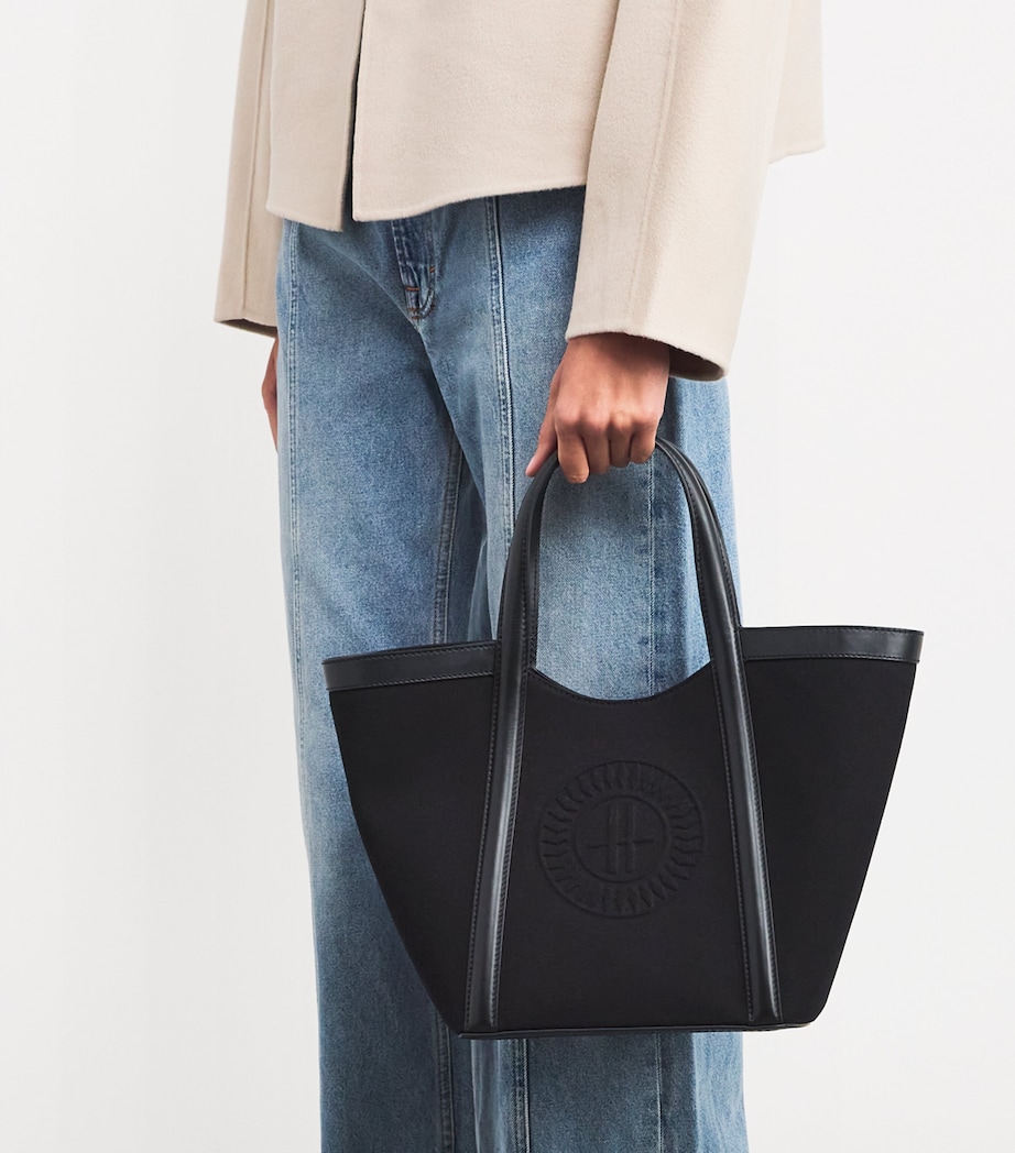 Small Canvas-Leather Embossed Tote Bag BLACK Image 2