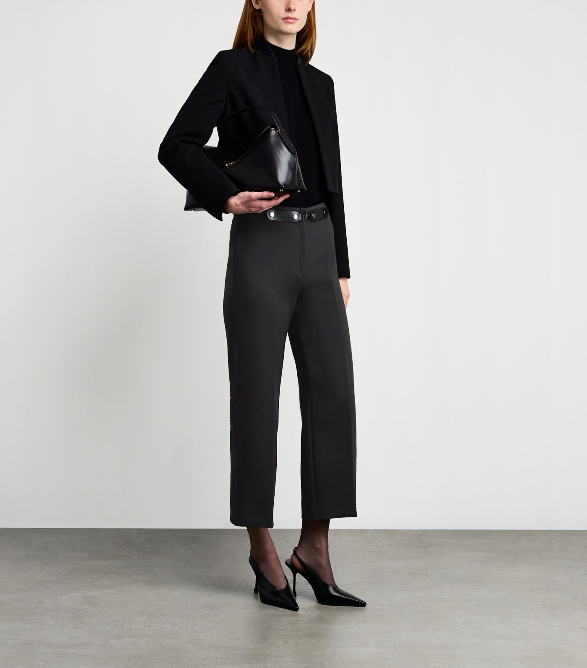 Belt-Detail Cropped Trousers BLACK Image 2