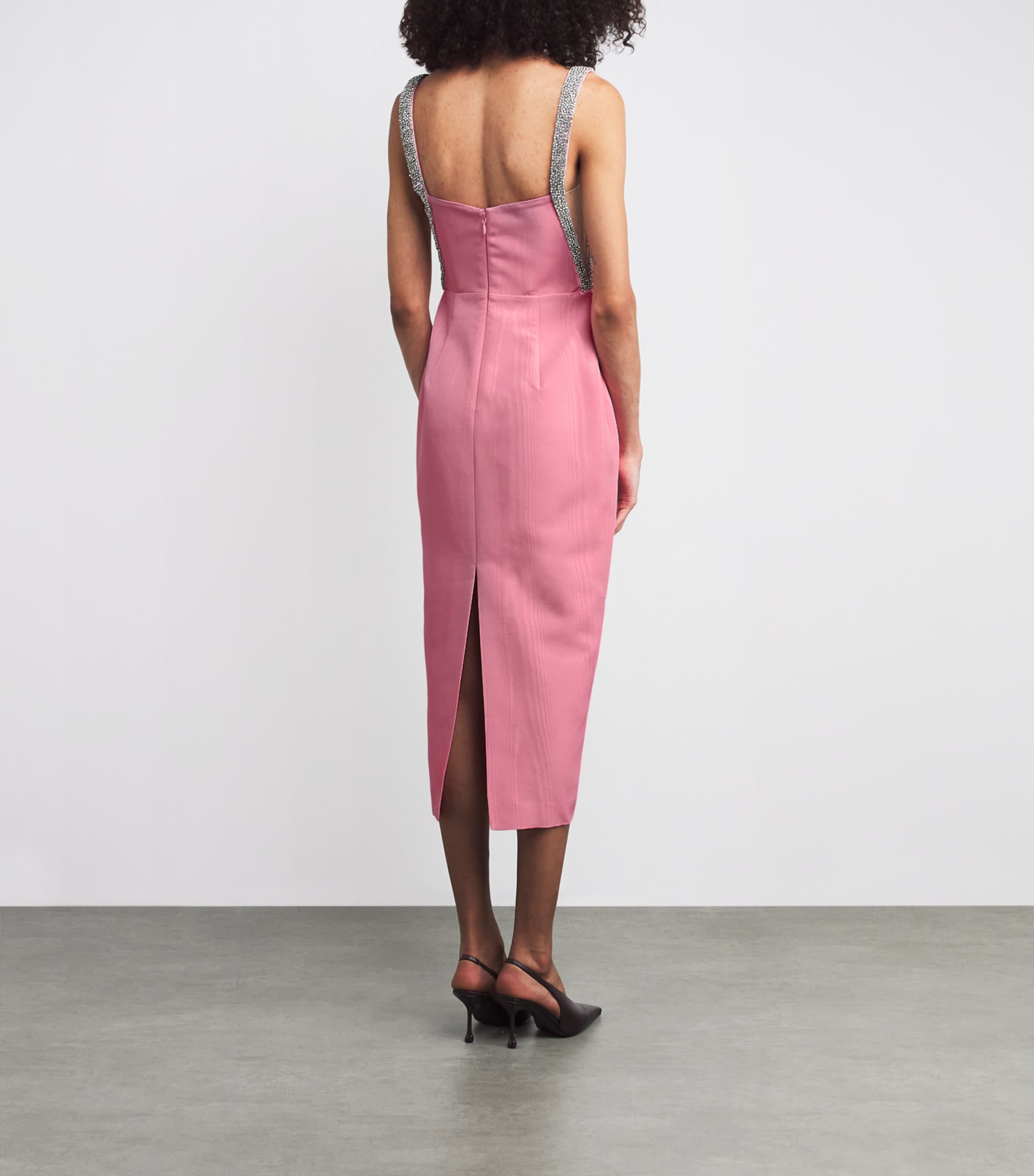 Crystal-Trim Amaro Midi Dress PINK Image 3