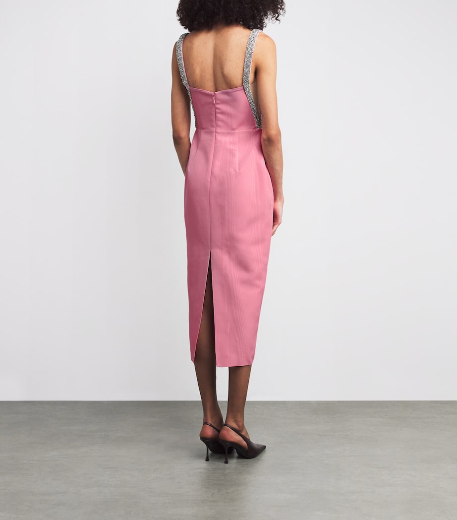 Crystal-Trim Amaro Midi Dress PINK Image 3