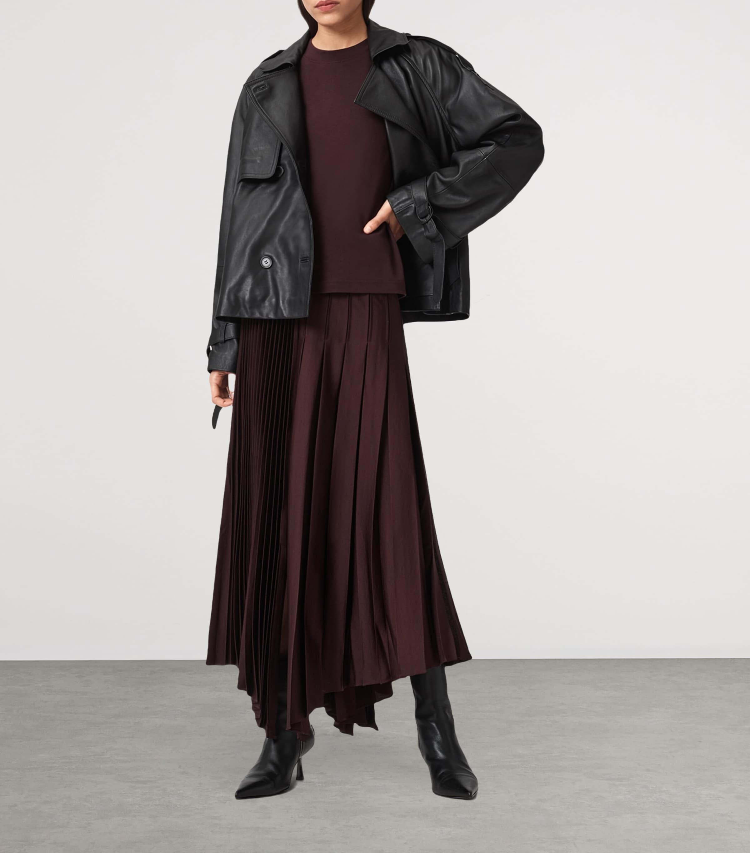 AllSaints Womens Pleated Jax Skirt Oxblood Red Image 3