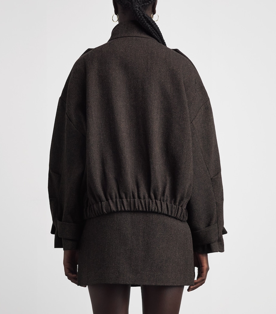 Maje Womens Wool-Blend Oversized Jacket Dark Brown Image 5