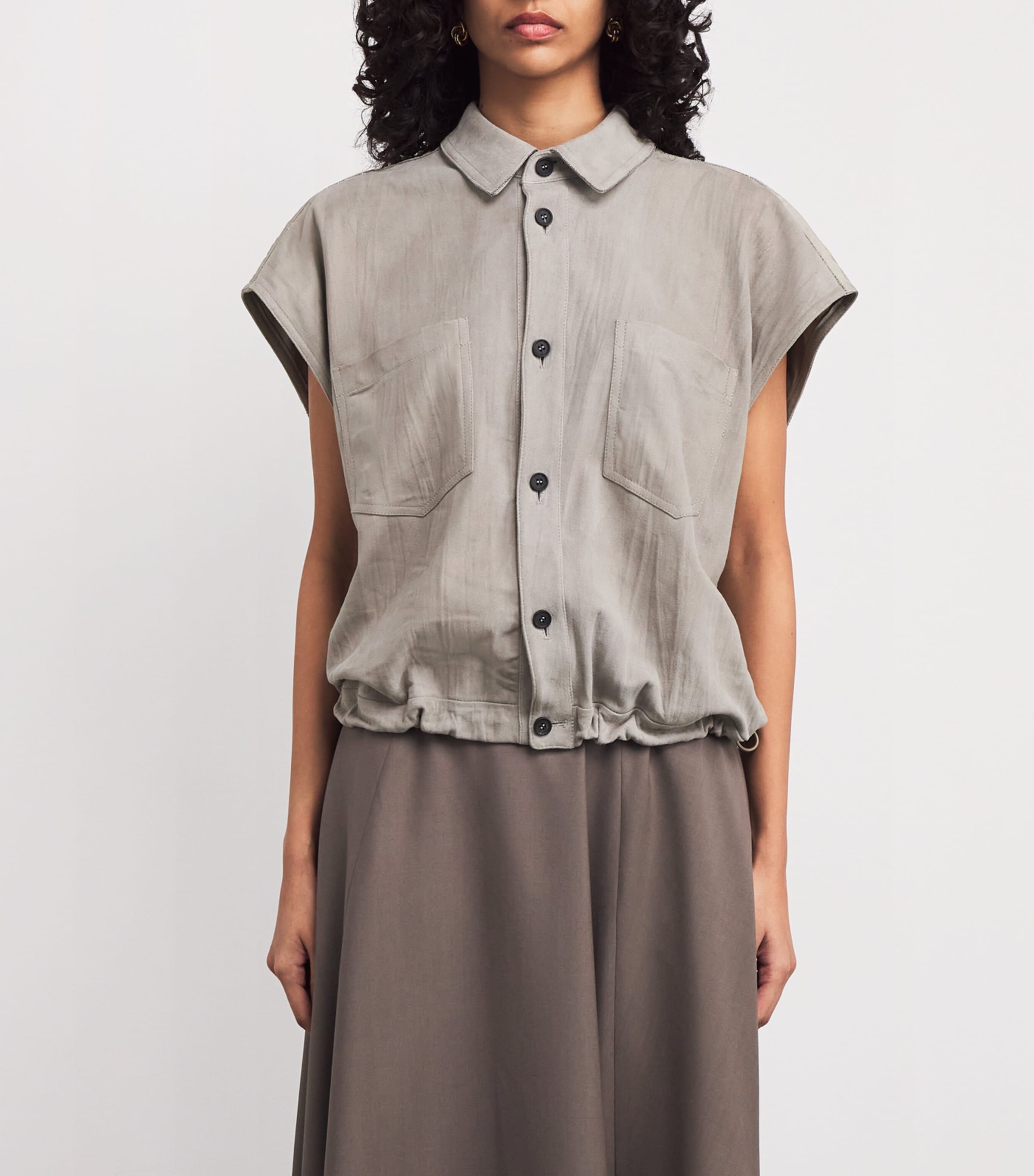 Fabiana Filippi Womens Suede Cap-Sleeve Shirt Argilla Image 3
