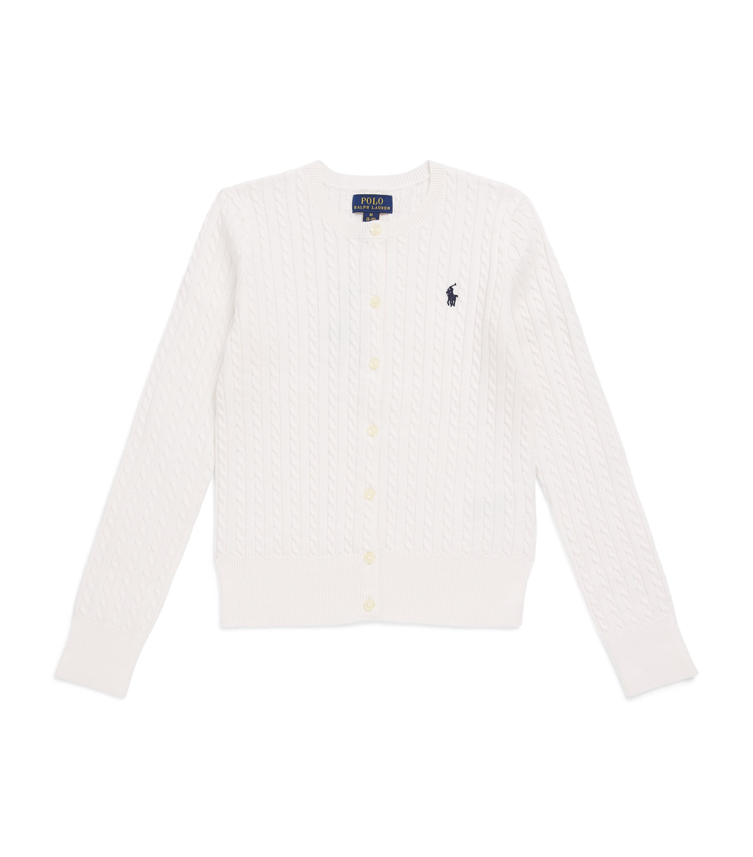 Ralph Lauren Kids Cotton Cable-Knit Cardigan (7-12 Years) Optic White W/ Navy Image 1