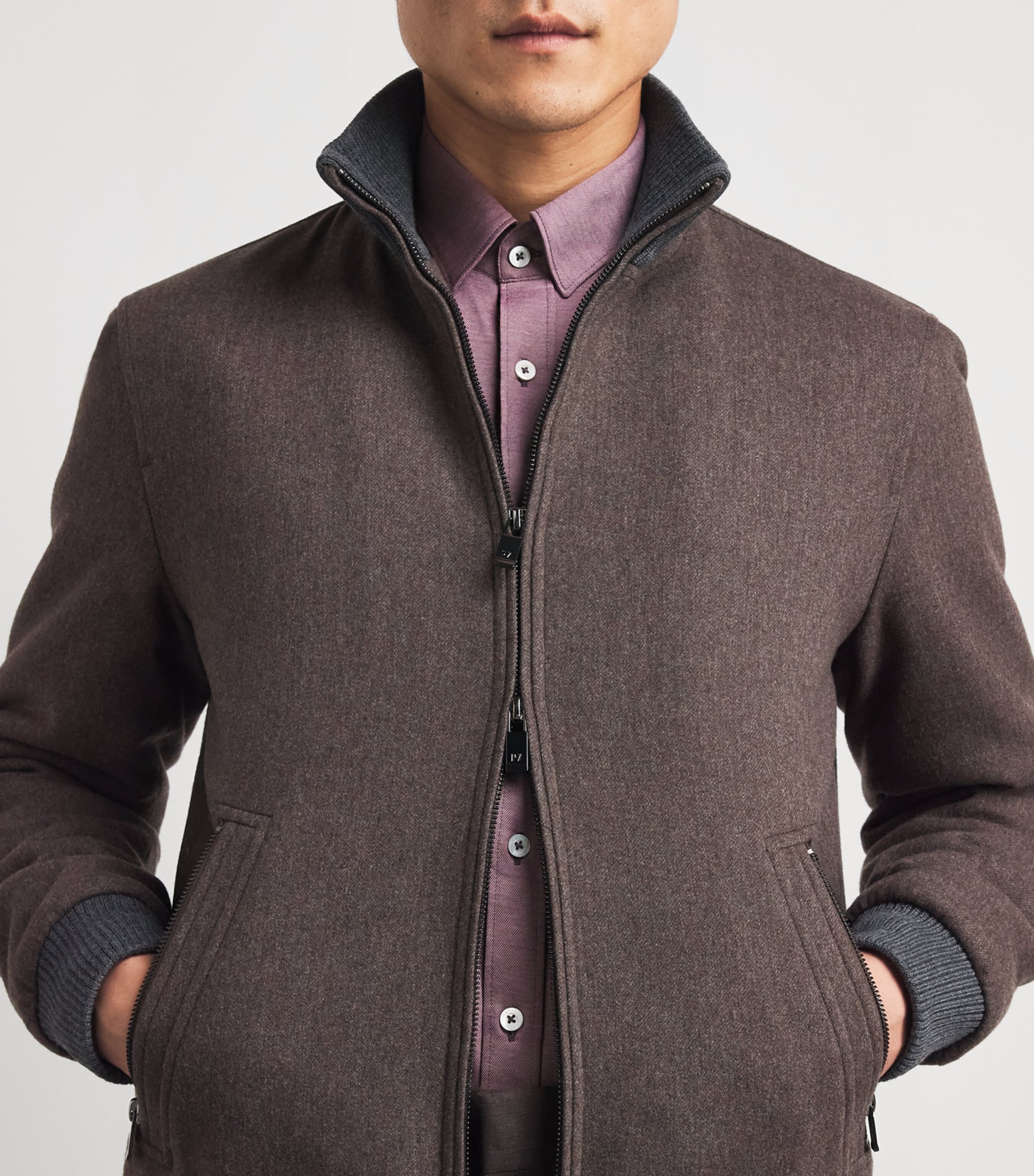 Pal Zileri Mens Wool-Blend Padded Bomber Jacket Brown Image 3