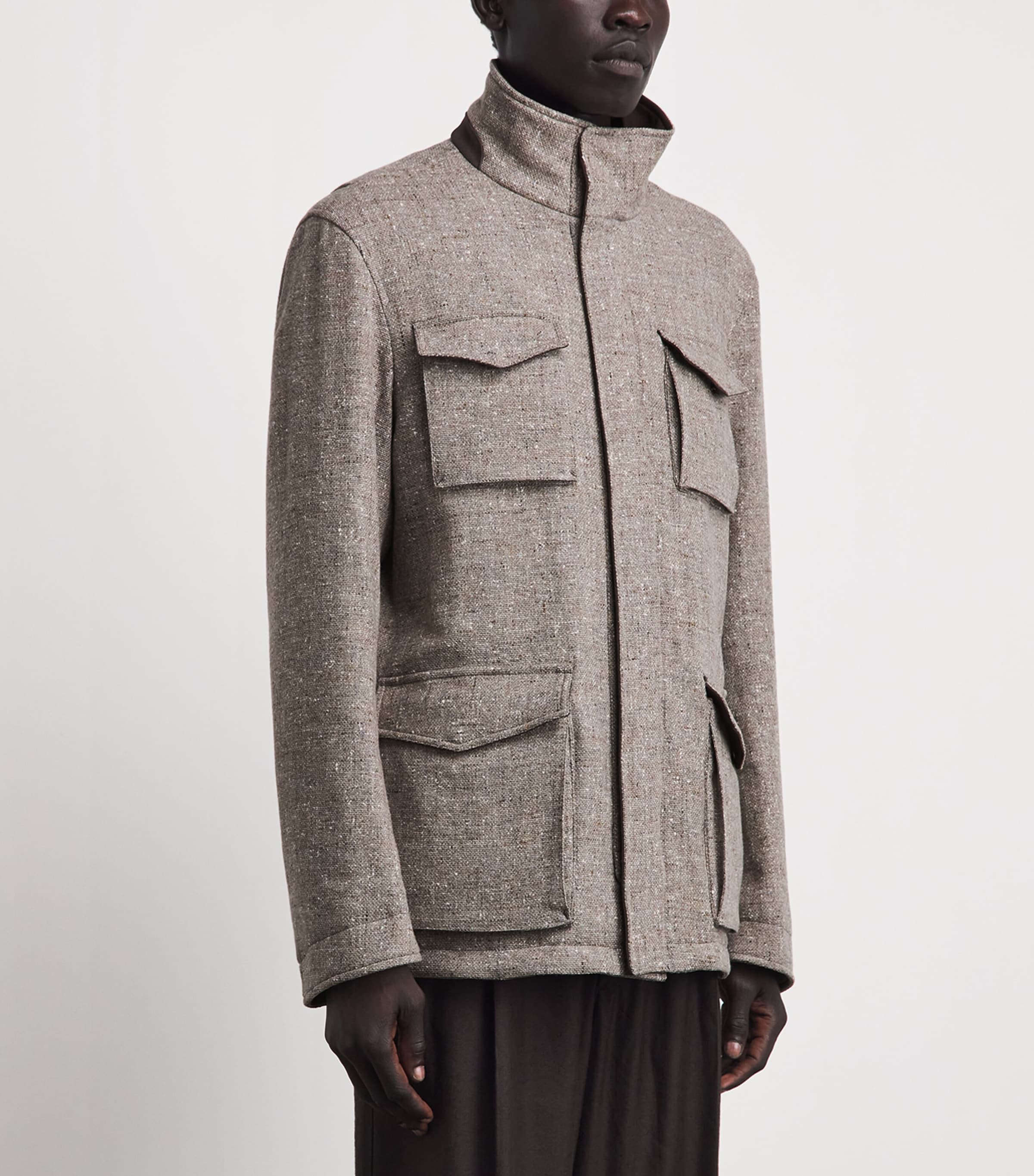 Herno Mens Wool Hybrid High-Neck Jacket Taupe Image 4