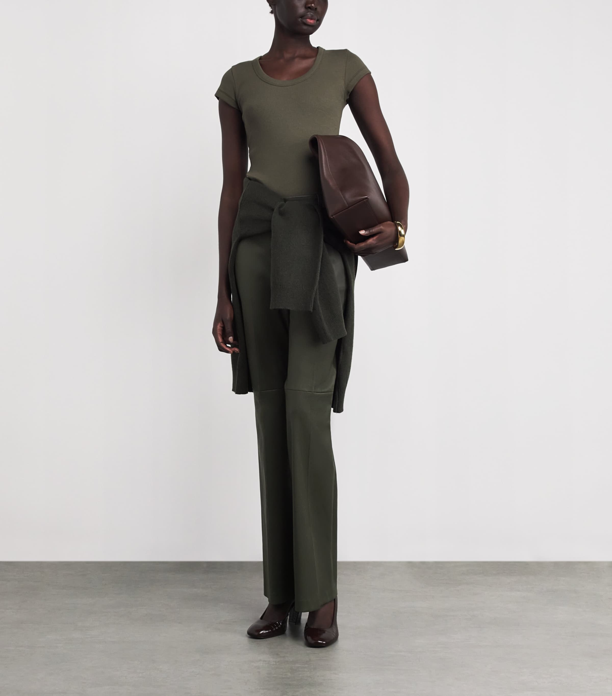 Joseph Womens Tafira Flared Leather Trousers Palm Leaf Image 2
